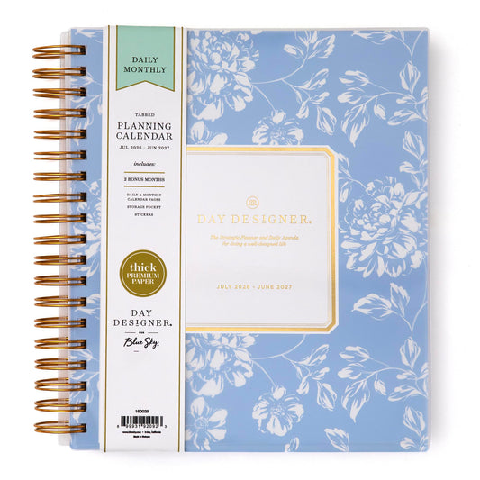 Blue Sky Day Designer 2026-2027 Daily and Monthly Academic Year Planner Calendar, July 2026 - June 2027, 8" x 10", Flexible Cover, Laminated Tabs, Storage Pocket, Includes Stickers, Annabel