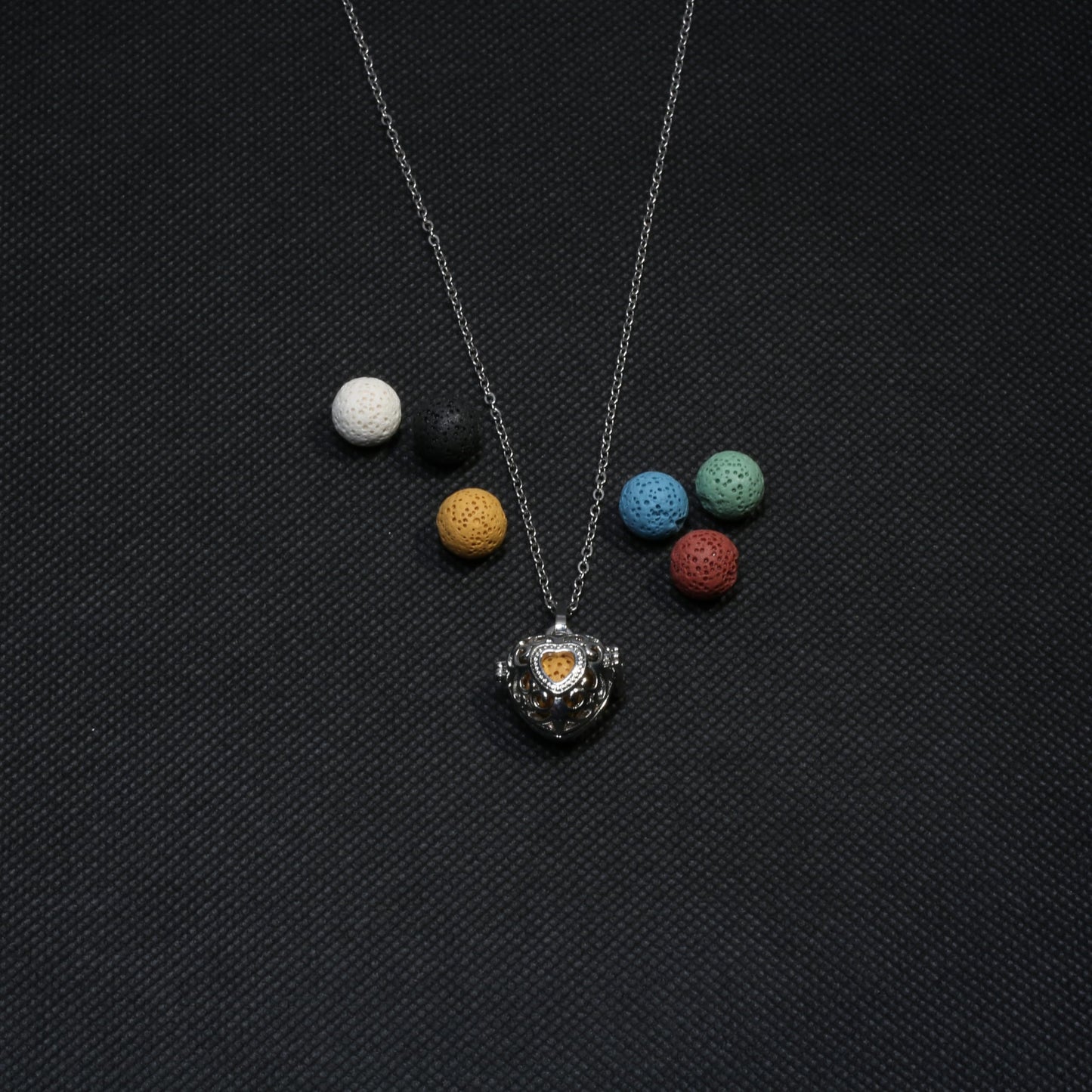 2PCS Essential Oil Diffuser Necklace Aromatherapy Lava Bead Stone Little Love Heart and Hollow Ball Locket Necklace Pendant with for Women