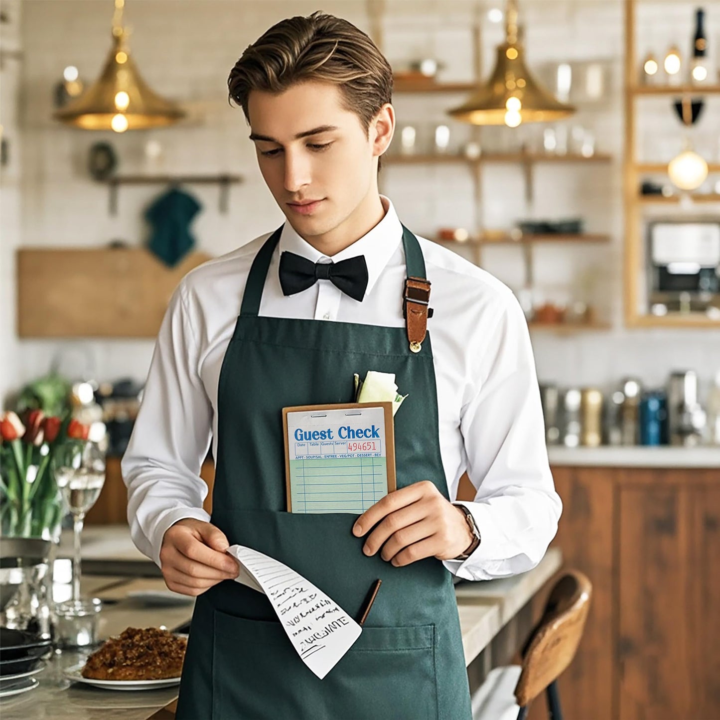 Budgenix Guest Checks Server Note Pads 24 Pack 1200 Orders, Green Guest Check Pads with Bottom Receipt, Waitress Notepad for Restaurant Business