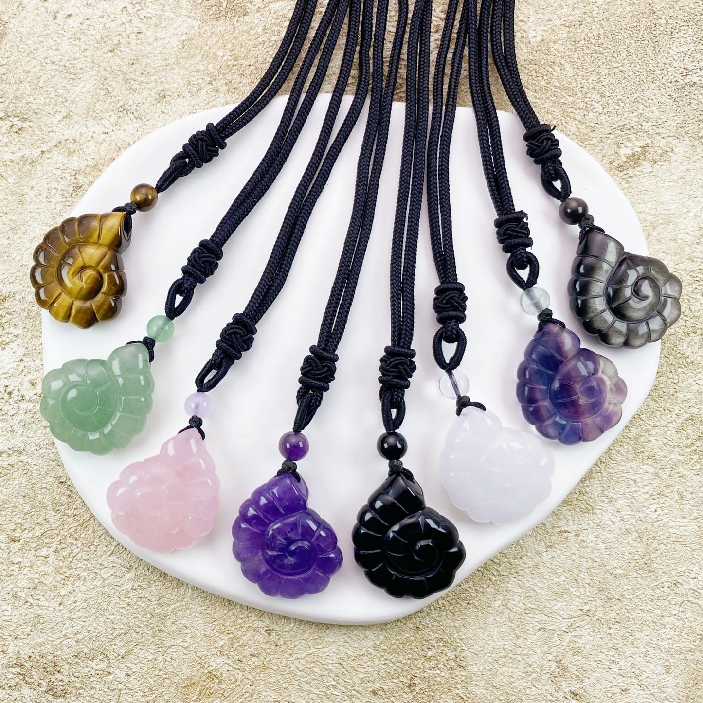 EDEN'S CALL Crystal Conch Shell Necklace for Women Healing Stone Ocean Pendant, Boho Beach Necklace with Polished Natural Gemstone Adjustable Cord Worry Stone Jewelry Gift, Amethyst