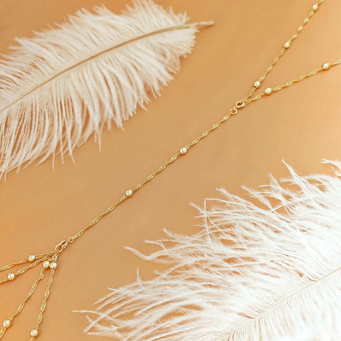 Airmb 14K Gold Plated Body Chain for Women Layered Beaded Chain Adjustable Sexy Beach Body Jewelry Belly Waist Chain Jewelry for Women Gift