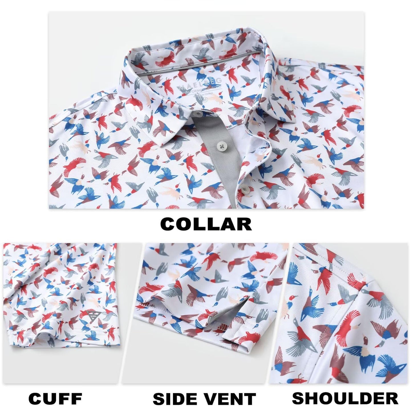 M MAELREG Mens Golf Shirt Short Sleeve Dry Fit Print Moisture Wicking Performance Patterns Collared Polo Shirt