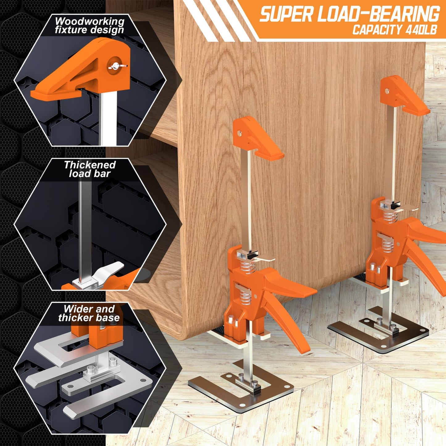 [Upgrade] Labor Saving Arm Jack 2 Pack,15.5 Inch Stainless Steel Furniture Lifts with Handbag,Hand Furniture Jack Lifter Tool for Installing Cabinets,Flooring&Windows,Load 440LBS