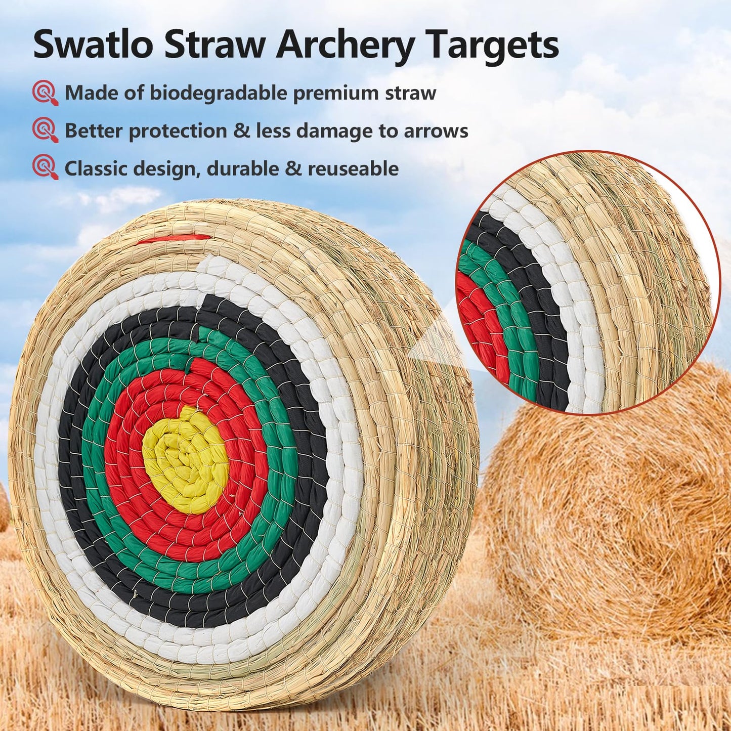 Swatlo Archery Target 20Inch Round Straw Archery Targets for Backyard, Traditional Hand-Made Crossbow Target, Bow Targets Archery (7 Layer Green)