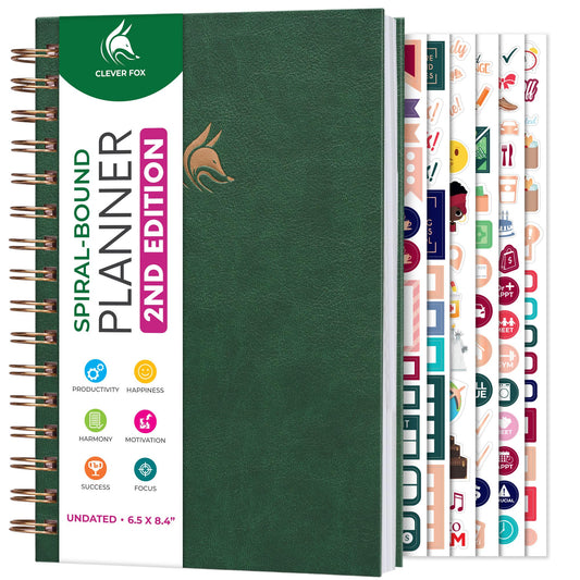 Clever Fox Planner 2nd Edition Spiral – Colorful Weekly & Monthly Goal Planner, Time Management & Productivity Organizer, Undated (Forest Green)