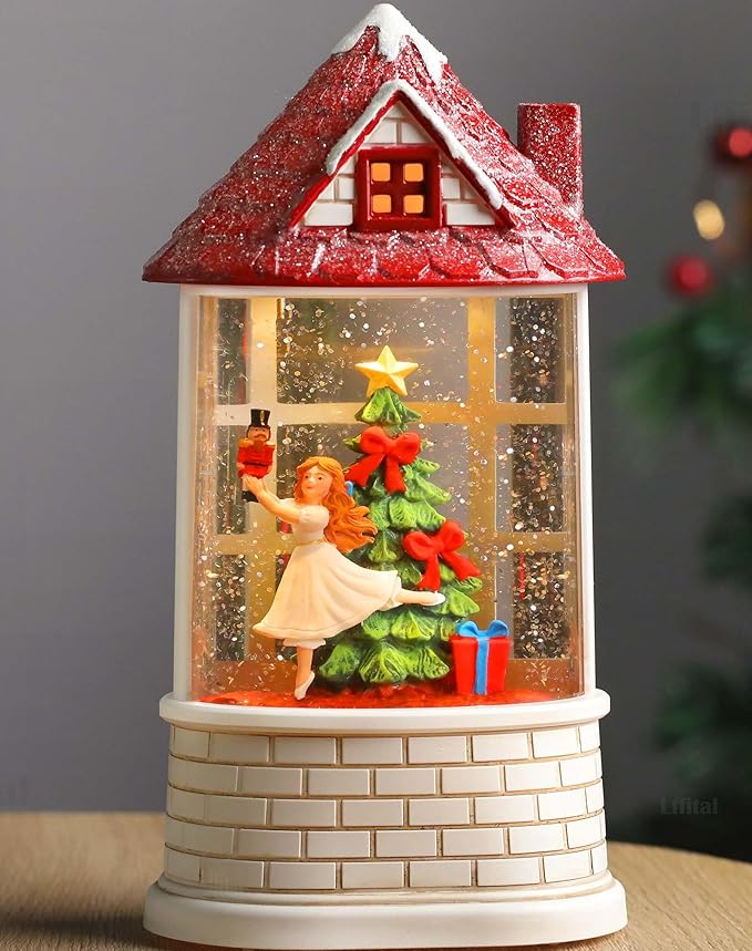 Christmas Snow Globe Ballerina Nutcracker Snow Globe Lantern with Music Glittering Lighted Christmas Tree and Clara Birthday Gift Table Indoor Decoration for Girls,USB and Battery Operated, 8.2"