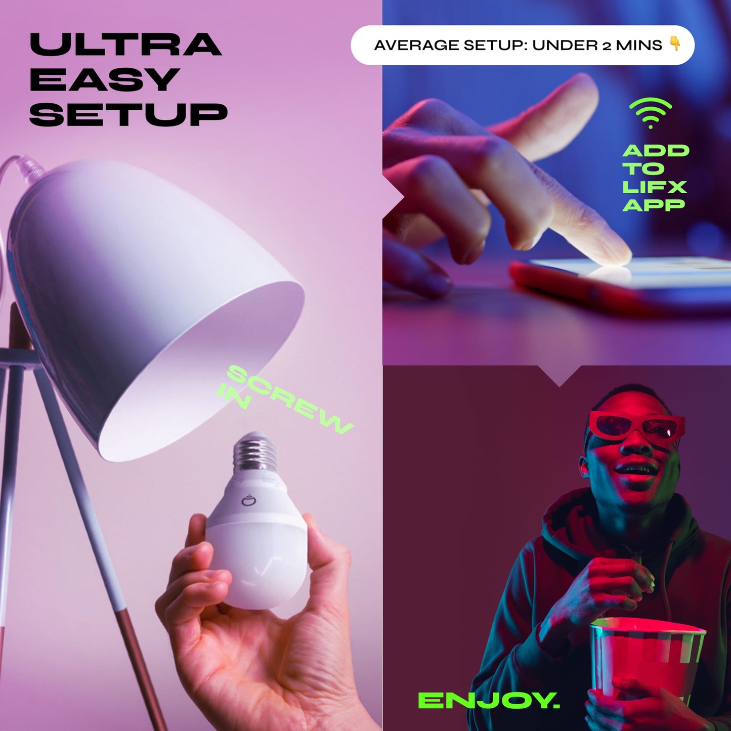 LIFX Color Smart Light Bulbs (2-Pack) A19 E26, Matter Compatible RGB + Tunable White (800 Lumens), WiFi Dimmable Color Changing (2.4GHz), Compatible with Apple HomeKit, Alexa & Google