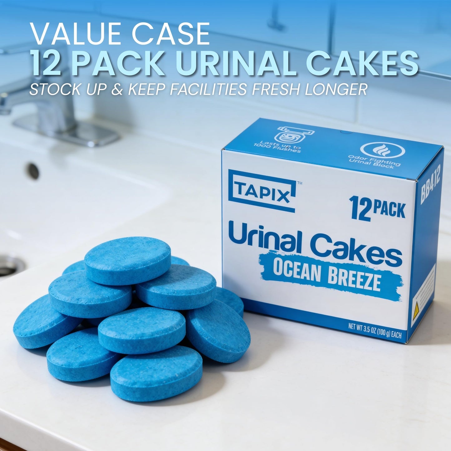 Urinal Cakes, Ocean Breeze Scent Urinal Deodorizing Block, Fresh Ocean Scent Urinal Pucks (Case of 12)