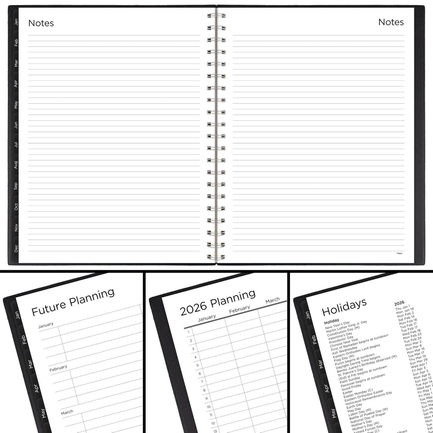 Mead 2026 Planner, Weekly & Monthly, 15-Month, 8-1/2" x 11", Large, Basic, Black (CRW6200526)