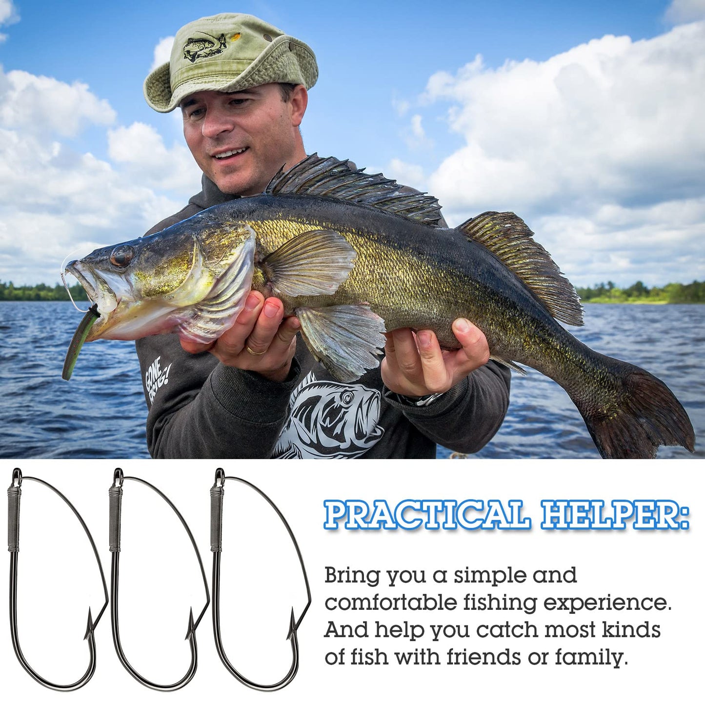 Sumind 50 Pcs Weedless Wacky Rig Hooks Bass Carbon Steel Fishing Hooks for Wacky Rigging Worm Lure Baits(1/0)