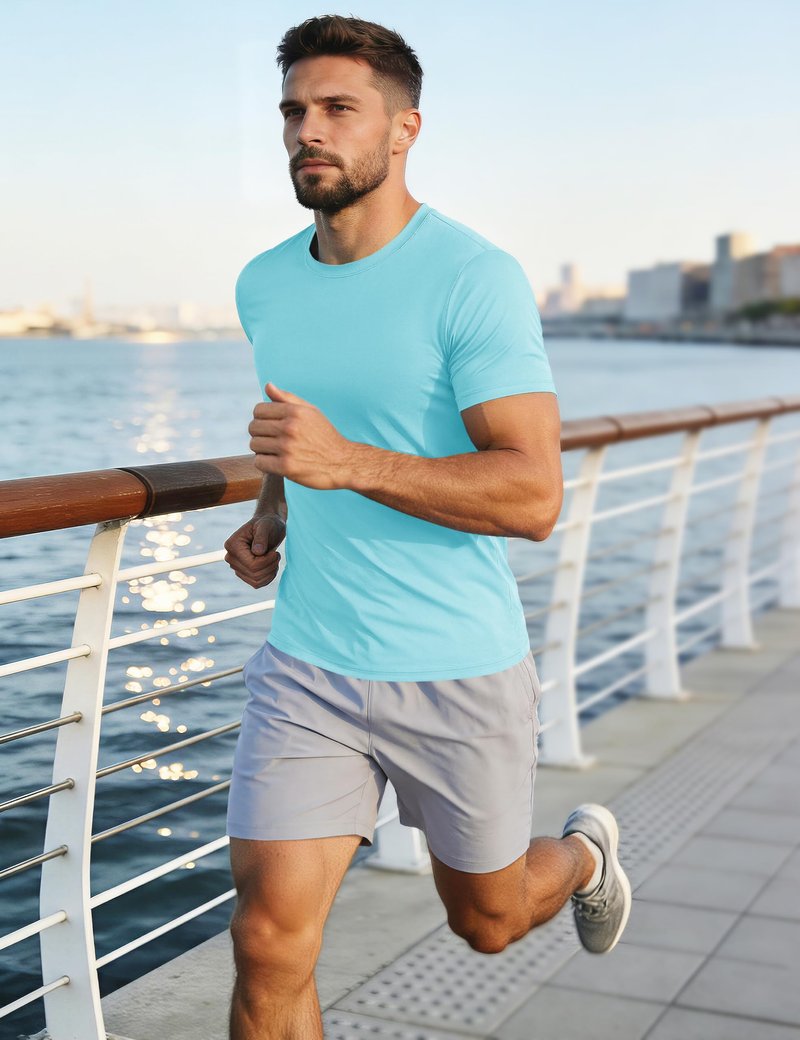 Workout Shirts for Men Running Shirt Short Sleeve T-Shirt Dry Fit Moisture Wicking Summer Shirts Lake Blue