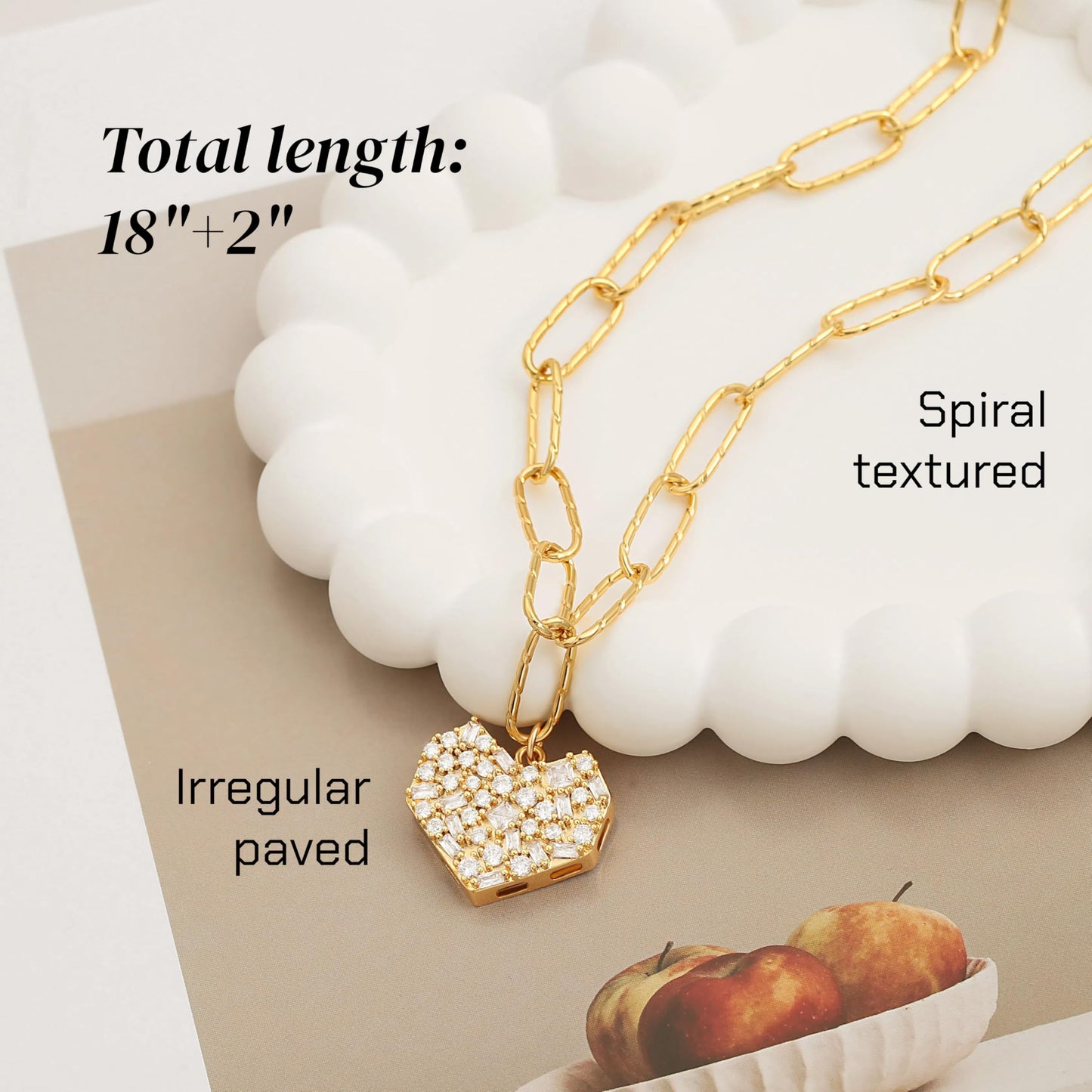 PEARLADA Statement Diamond Heart Necklace, Chunky 18k Gold Plated Paperclip Necklace for Women