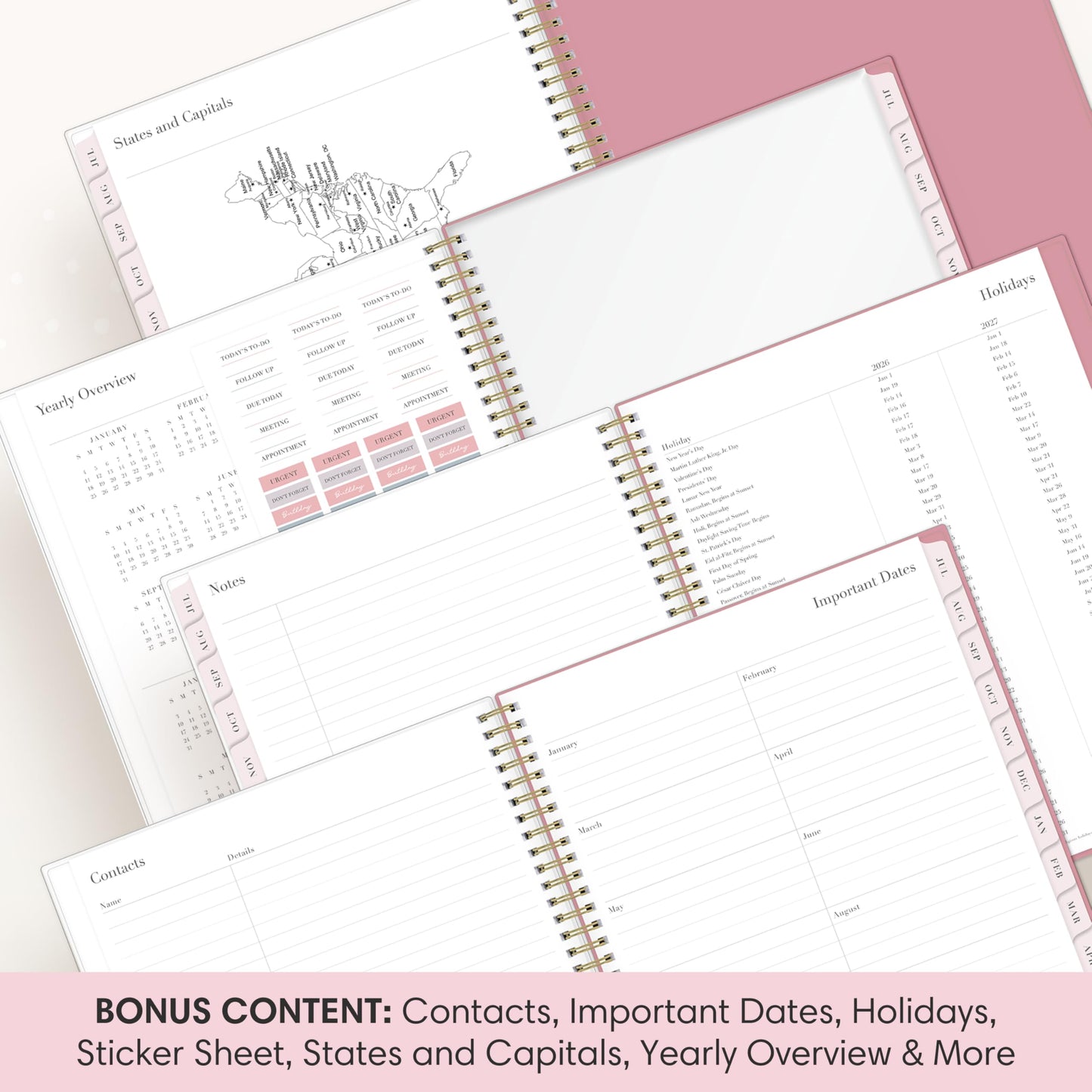 Blue Sky Rachel Parcell 2026-2027 Weekly and Monthly Academic Year Planner Calendar, July 2026 - June 2027, 8.5" x 11", Flexible Cover, Wirebound, Laminated Tabs, Storage Pocket, Includes Stickers, Peony