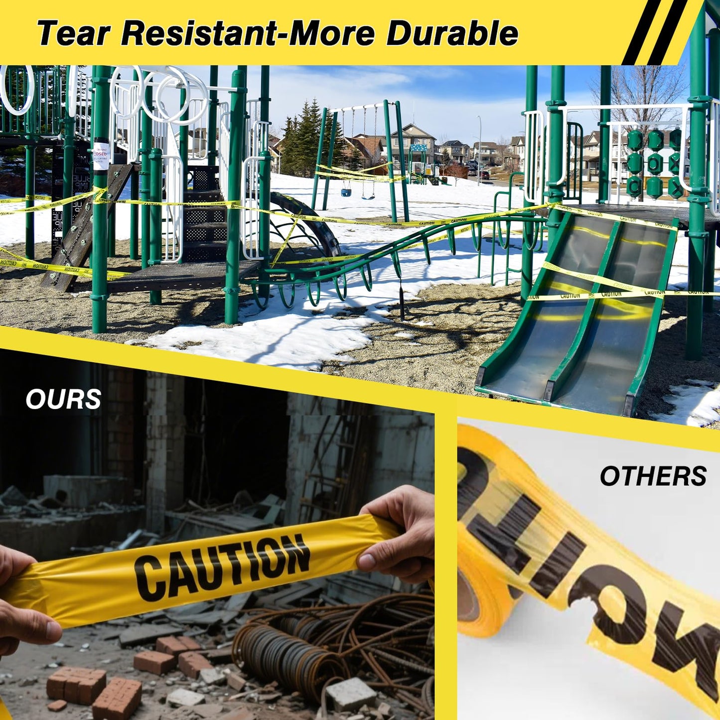 SWRT 3 Rolls Premium Yellow Caution Tape, 3 Inch x 1000FT(Total 3000FT) Bright Hazard Tape with Bold Black Text for Danger Zones/Sporting Events, Construction Tape for Crime Scenes/Halloween Decor