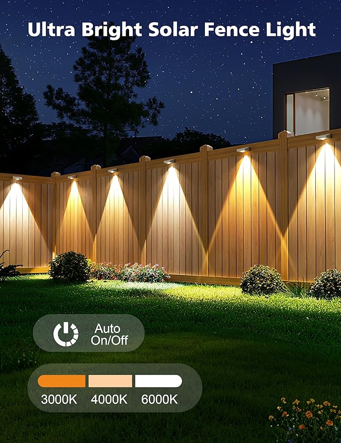 VOLISUN Solar Fence Lights, Fence Lights Solar Powered, IP65 Waterproof LED, 3 Color Temperatures Solar Light for Fence, Yard, Wall, Backyard (16 Pack, White)