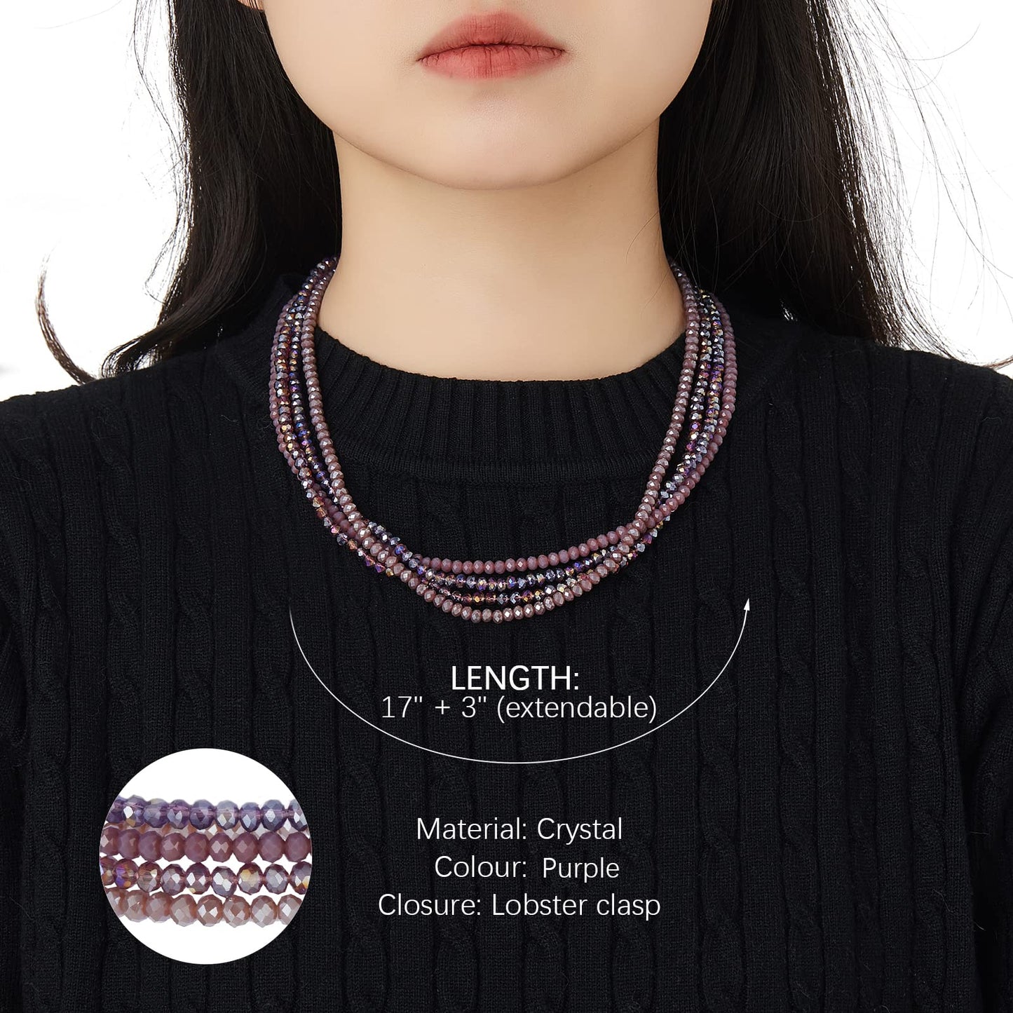 Noessla Multi-layer Crystals Beaded Choker Necklace for Women Colorful Boho Statement Necklace Trendy Costume Party Jewelry Mothers day Gifts for Mom(29-Purple)
