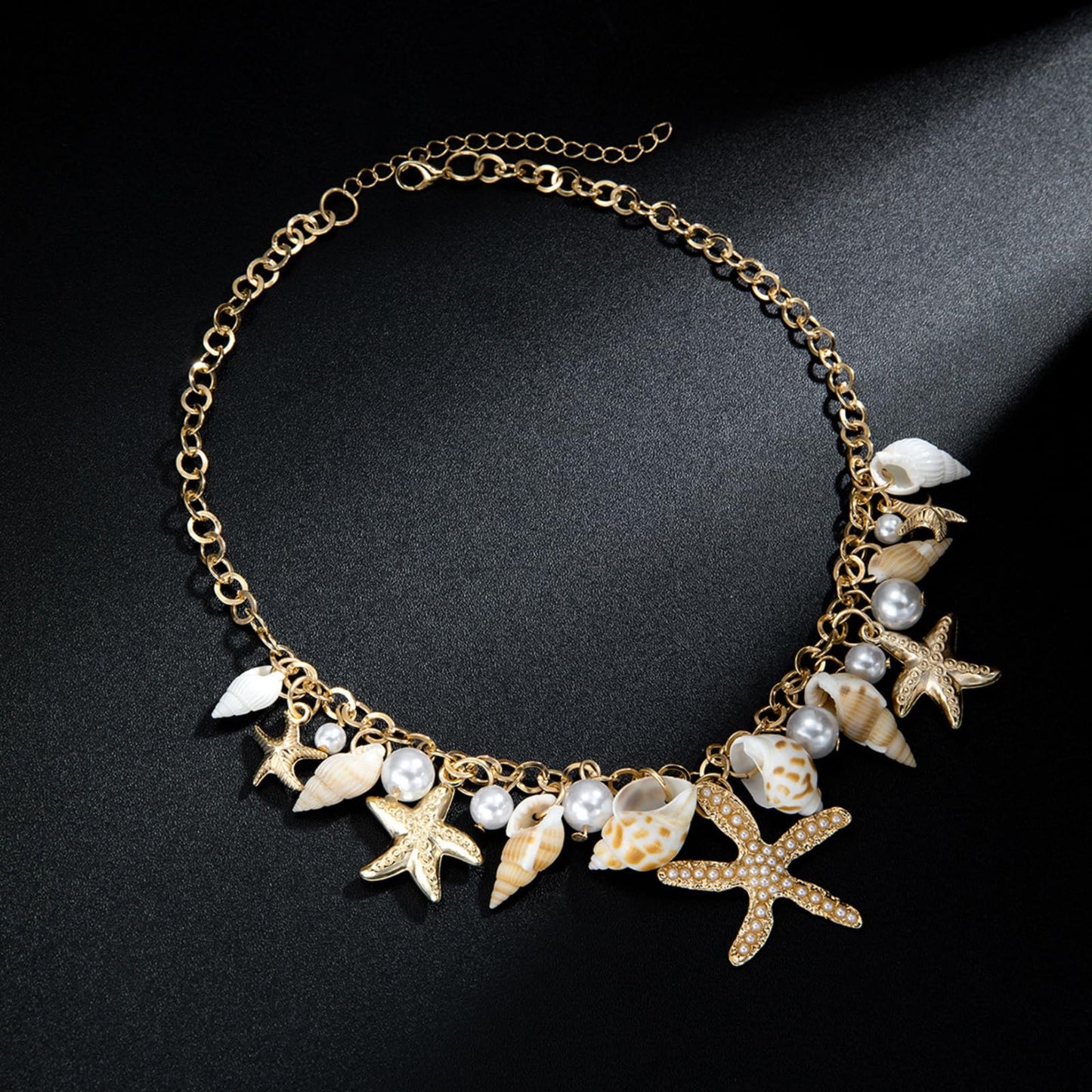 Frodete Starfish Necklace for Women Beach Necklaces Jewelry Layered Choker Drop Dangle Summer Vacation Outfits Theme Conch Seashell Accessories Ocean Pendant Dress Costume