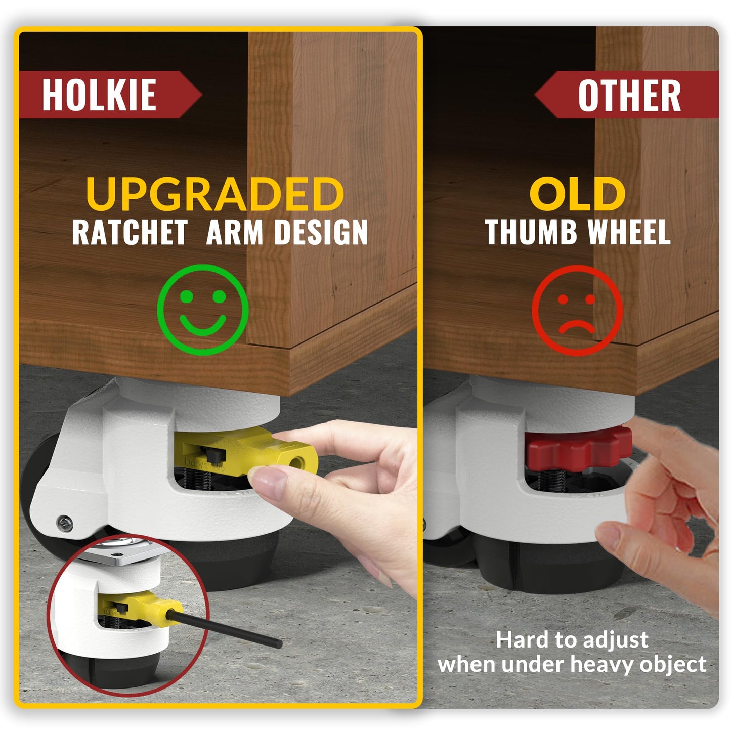 HOLKIE Leveling Casters with Ratchet Handle Design - Total Capacity 2200 lbs - Heavy Duty Industrial Casters Set of 4 with Adjustable Leveling Pads (TD60)