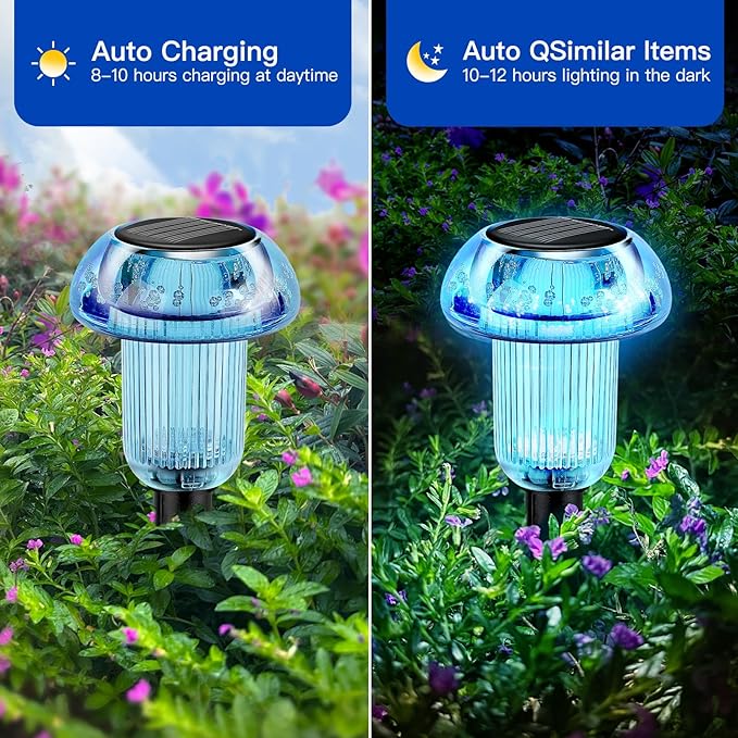 Easter Solar Pathway Lights Outdoor Decorative 4 Pack, Blue LED Mushroom Solar Lights Outdoor Waterproof Solar Powered Decor for Yard Driveway Patio, Valentines Day Halloween Christmas Garden Decor