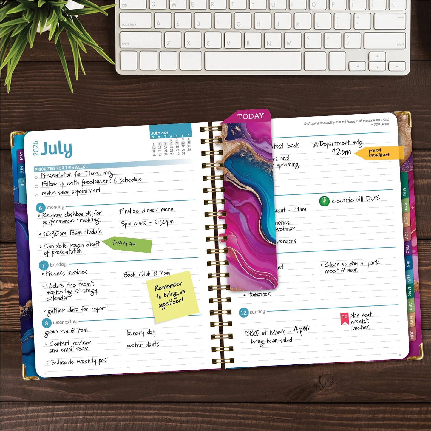 HARDCOVER Academic Year 2026-2027 Planner: 14 Months (May 2026 Through June 2027) 8.5"x 11" Daily Weekly Monthly Planner Yearly Agenda. Bookmark, Pocket Folder and Sticky Note Set (Pink Purple Marble)