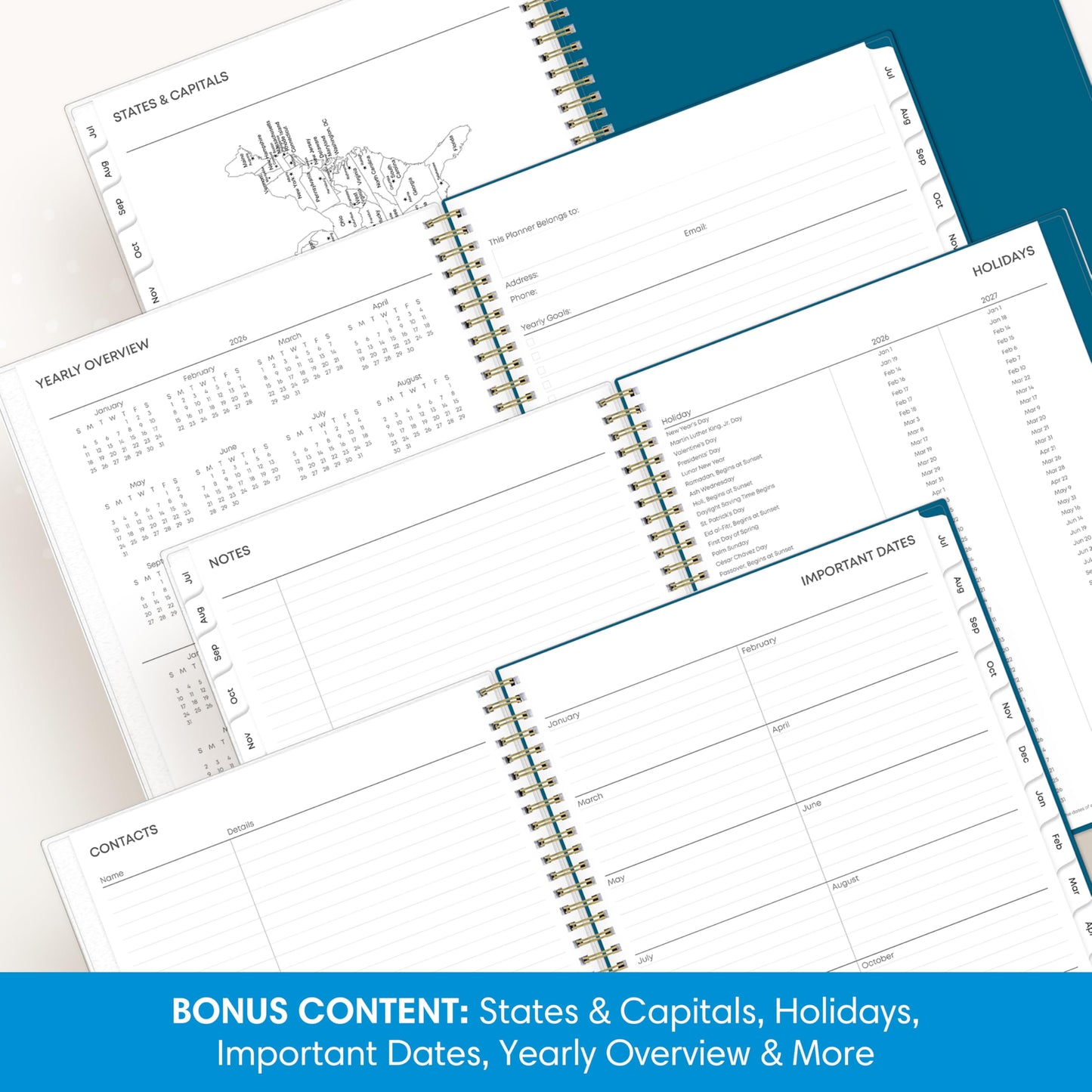 Blue Sky 2026-2027 Weekly and Monthly Academic Year Planner Calendar, July 2026 - June 2027, 8.5" x 11", Flexible Cover, Wirebound, Storage Pocket, Bakah Blue