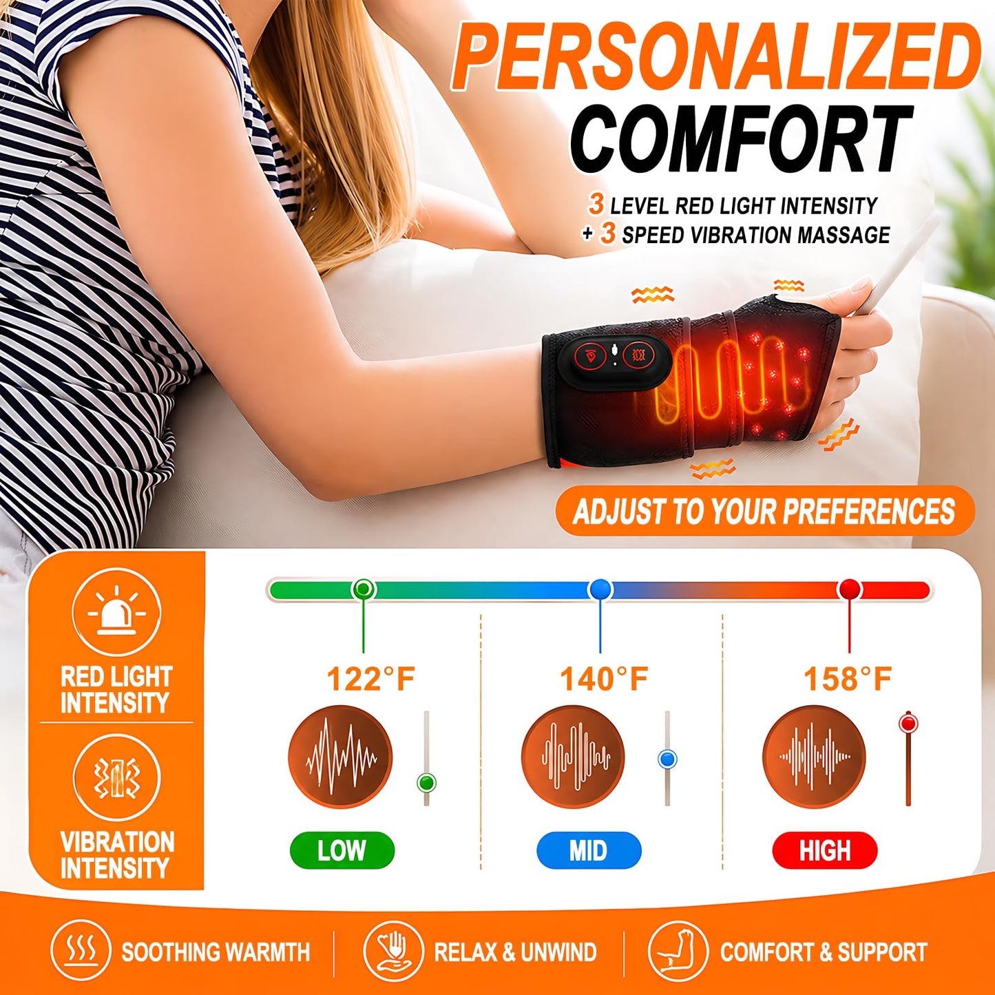 Red Light Therapy for Wrist and Hand,Cordless Heated Wrist Brace with Vibration,with Temperature Control,Red Light Therapy Heated Wrist Massager Wrap y 36 LED for Wrist, Arm,660nm & 850nm