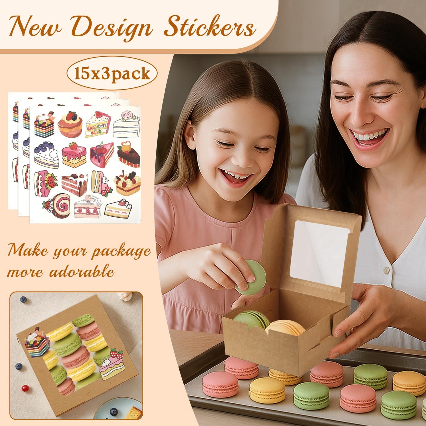 OAMCEG 30 Pack Cupcake Boxes with Window, 6x6x3 Inches Cookie Boxes, Bakery Treat Boxes for Pastry, Desserts, Chocolate Strawberries, Cupcake Containers, Gift Giving with Stickers & Twine （Brown）