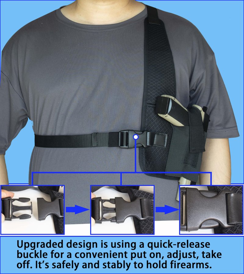 HOGIKUO Universal Shoulder Holster，Chest Holster,Concealed Shoulder Holster for Men,Fits 1911,M&P Shield 9mm, Glock 19,Sig P365,S&W Bodyguard and More（Left Hand）