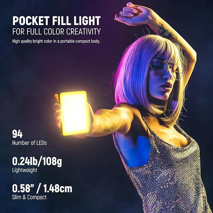 NEEWER VL67C RGB Selfie Light with APP Control, 94 LED CRI97 2000mAh Rechargeable, Cold Shoe Mount as Camera Light, Portable Front & Back Phone Clip for TikTok, Video Conference Light for Laptop