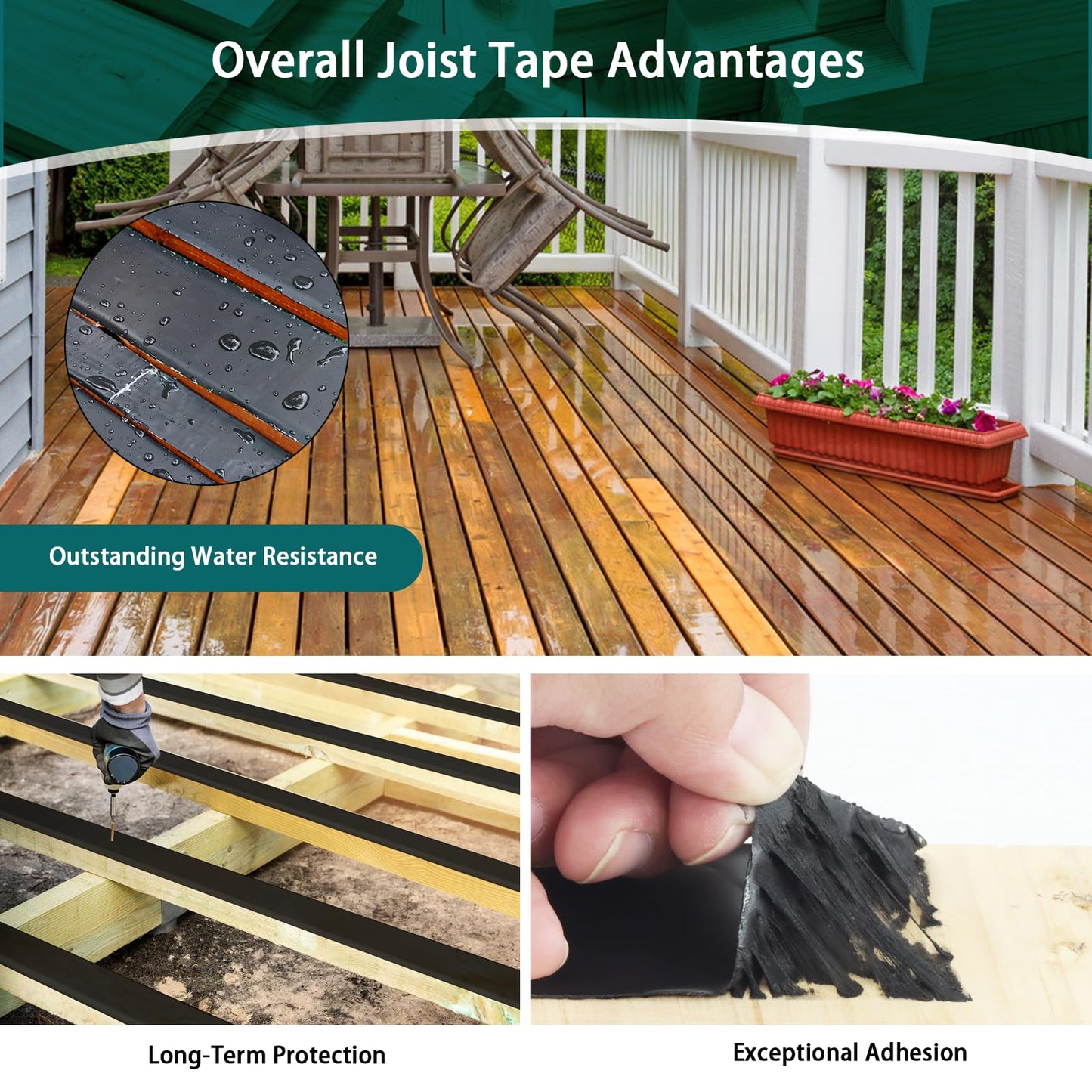Felizshop Joist Tape, 1-5/8" x 50' Deck Joist Tape, Waterproof Butyl Tape, Self-Adhesive Deck Butyl Tape, Butyl Flashing Tape,Joist Tape Decking for Protect Beams and Wood Decks (8 Rolls)