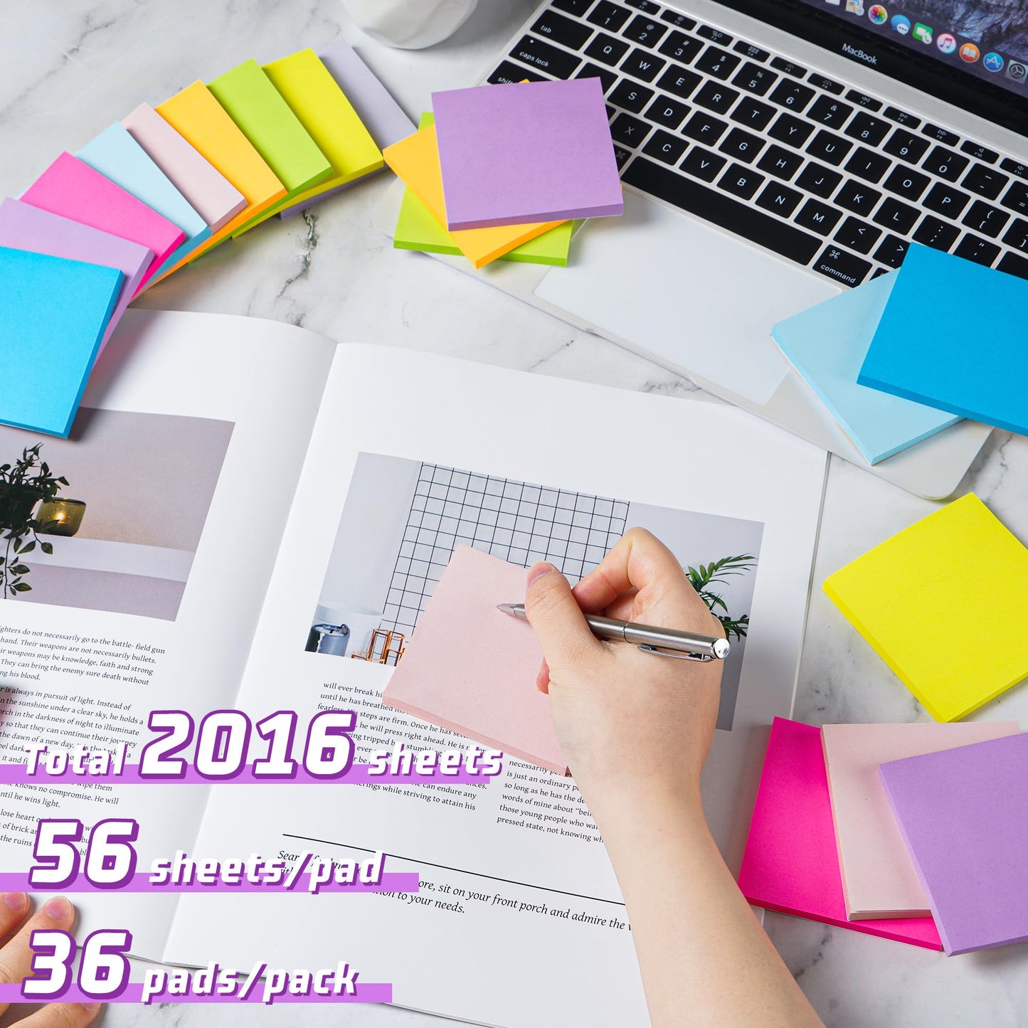 (36 Pack) Sticky Notes 3x3 in Post, 9 Bright Colors Self-Stick Note Pads it, Strong Adhesive, Easy to Post for Home, Office, Notebook