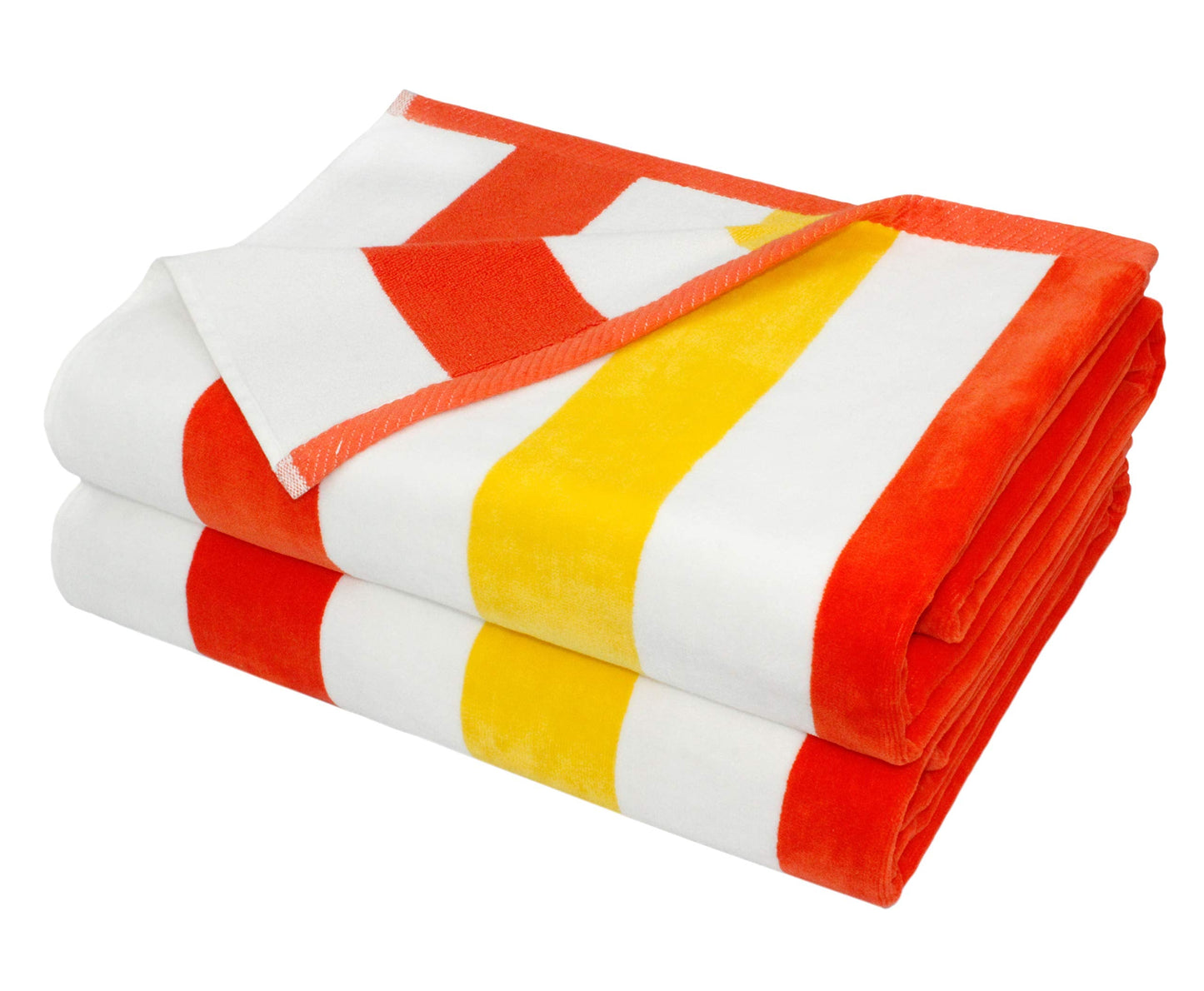 COTTON CRAFT Oversized XL Beach Towel 35 x 70-2 Pack 100% Cotton Velour - Big & Huge - Pool Picnic Bath - Double Woven Thick Extra Plush Super Soft Luxury - 630 GSM - Cabana Stripe Orange Yellow