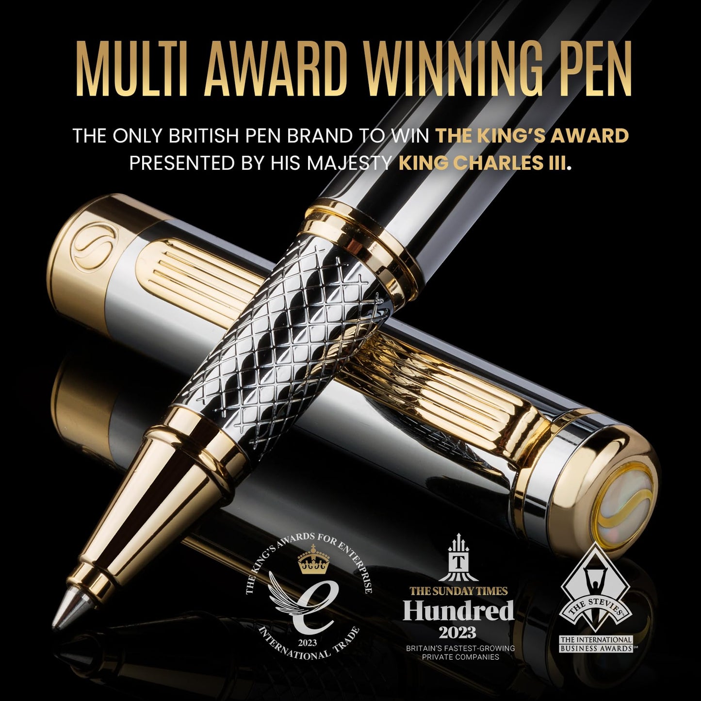 Scriveiner Silver Chrome Rollerball Pen - Stunning Luxury Pen, Real Gold Plating, Schmidt Ink Refill, Best Roller Ball Pen Gift Set for Men & Women, Professional, Executive Office, Fancy Pens