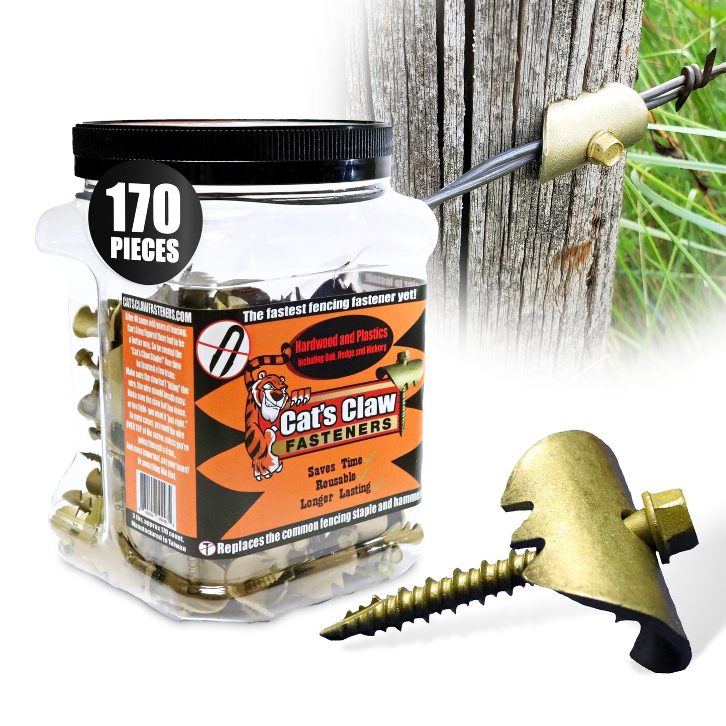 Cat’s Claw Fasteners 1.5 inch for Hardwoods | 170 Count Replaces The Common Fencing Staple | Installs Fast with a Power Drill | 4 Times Stronger Than a Staple