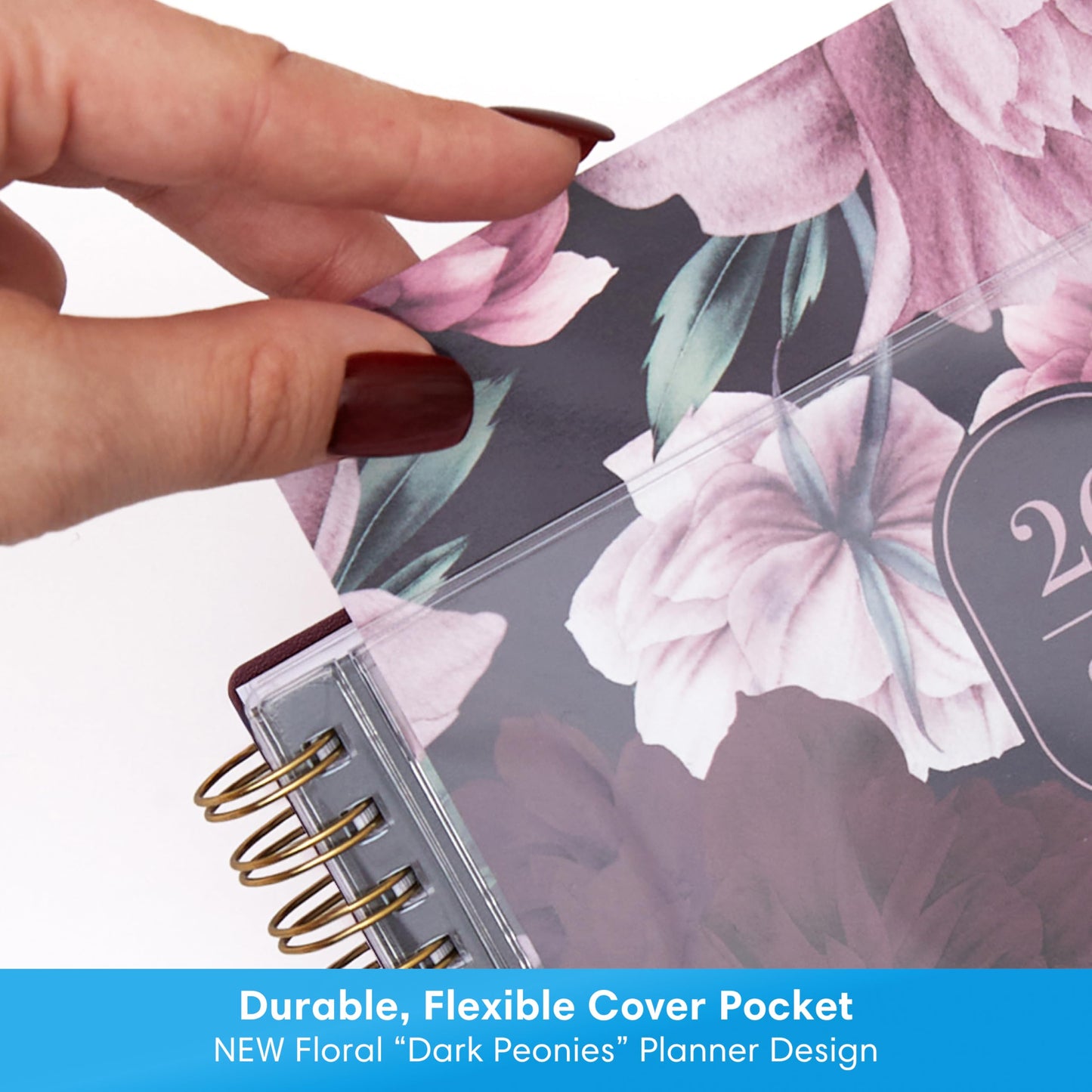 Blue Sky 2026-2027 Weekly and Monthly Academic Year Planner Calendar, July 2026 - June 2027, 5.875" x 8.625", Flexible Pocket Cover, Wirebound, Laminated Tabs, Includes Extra 30 Sheets of Notes, Dark Peonies