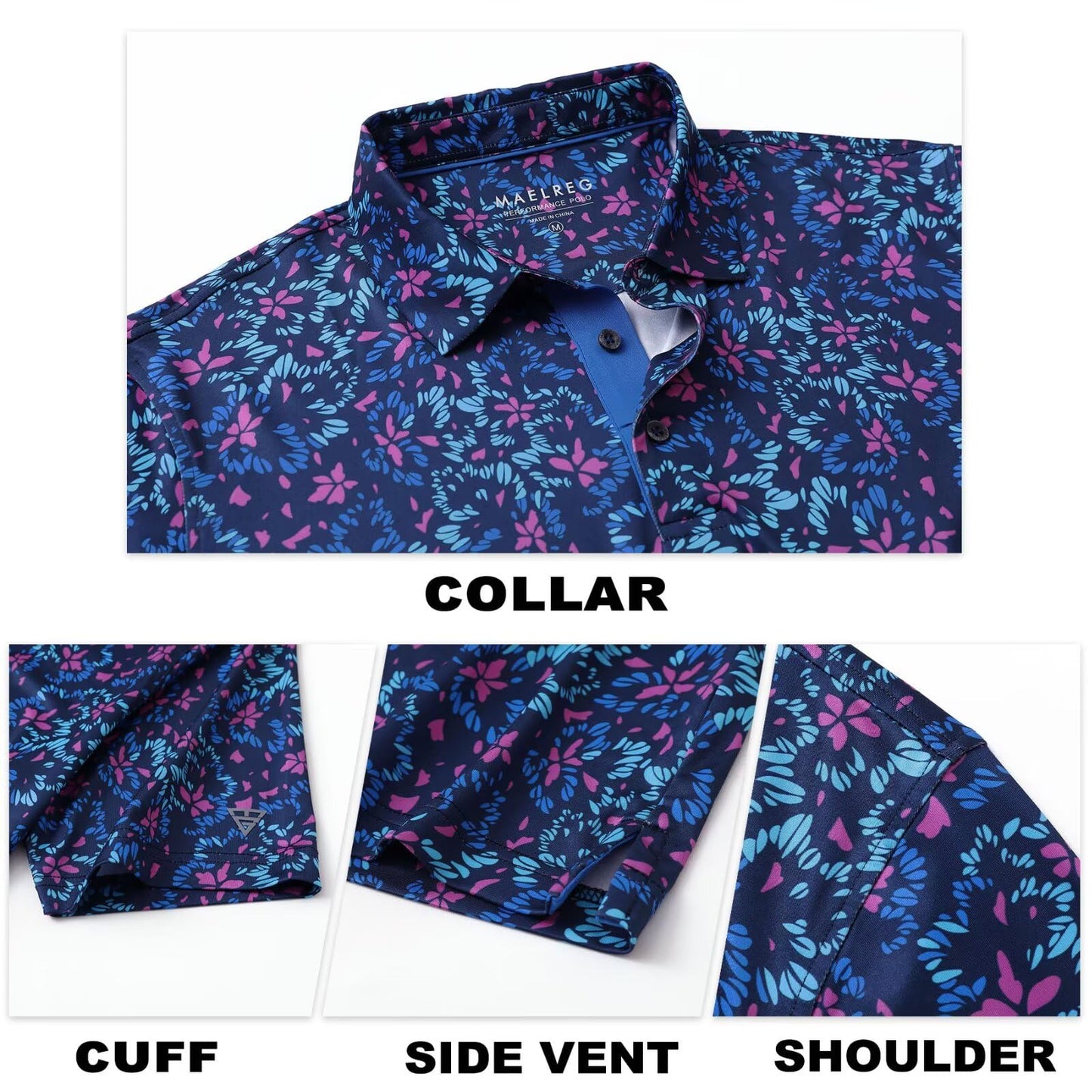 M MAELREG Polo Shirts for Men Quick Dry Fit Short Sleeve Performance Moisture Wicking Print Men’s Golf Shirts