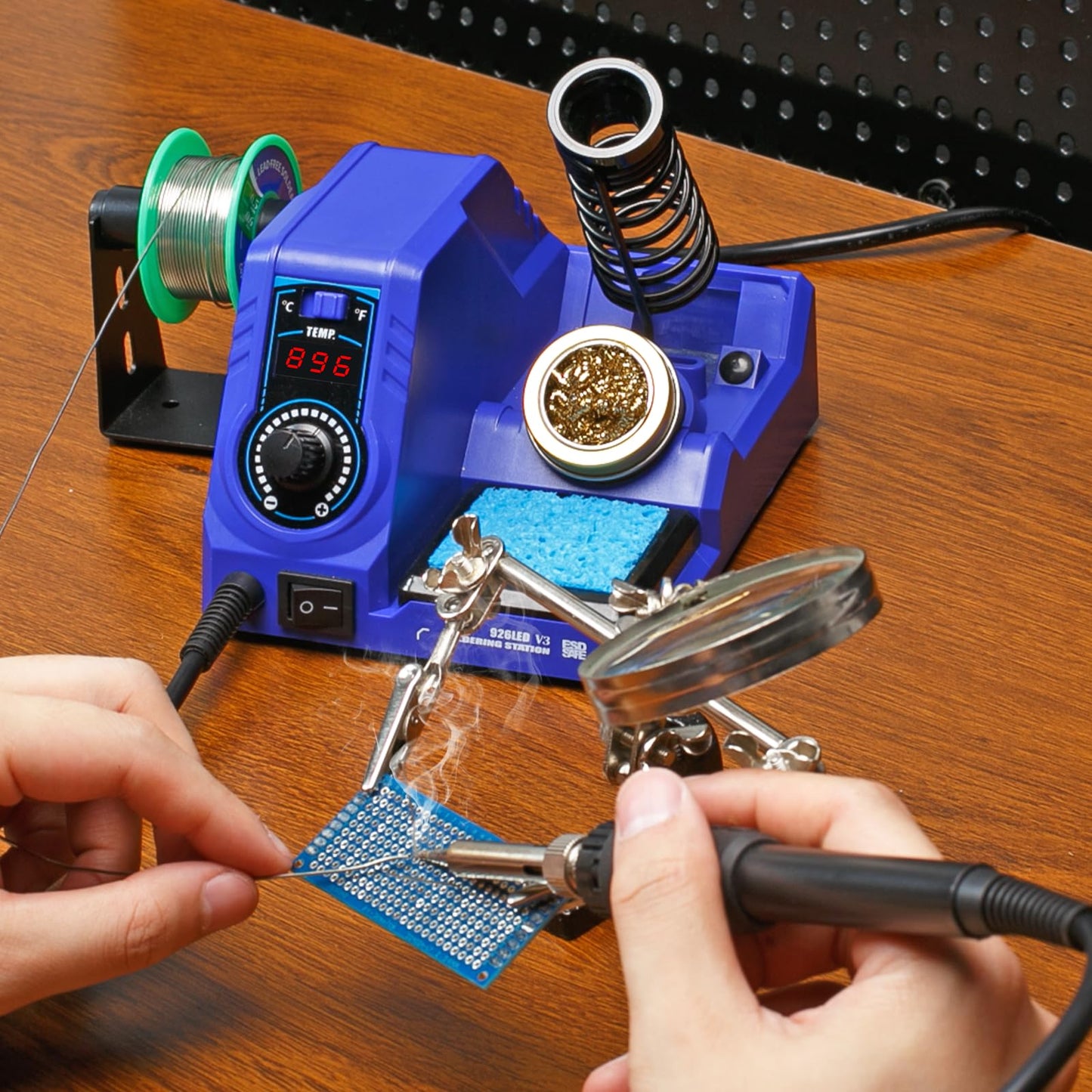 WEP 926LED V3 Soldering Station 130W MAX Soldering Iron Kit with Solder Wire, 5 Soldering Tips, Tweezers, Solder Sucker, Tip Cleaner, Temperature Control, Sleep Mode, C-F Conversion