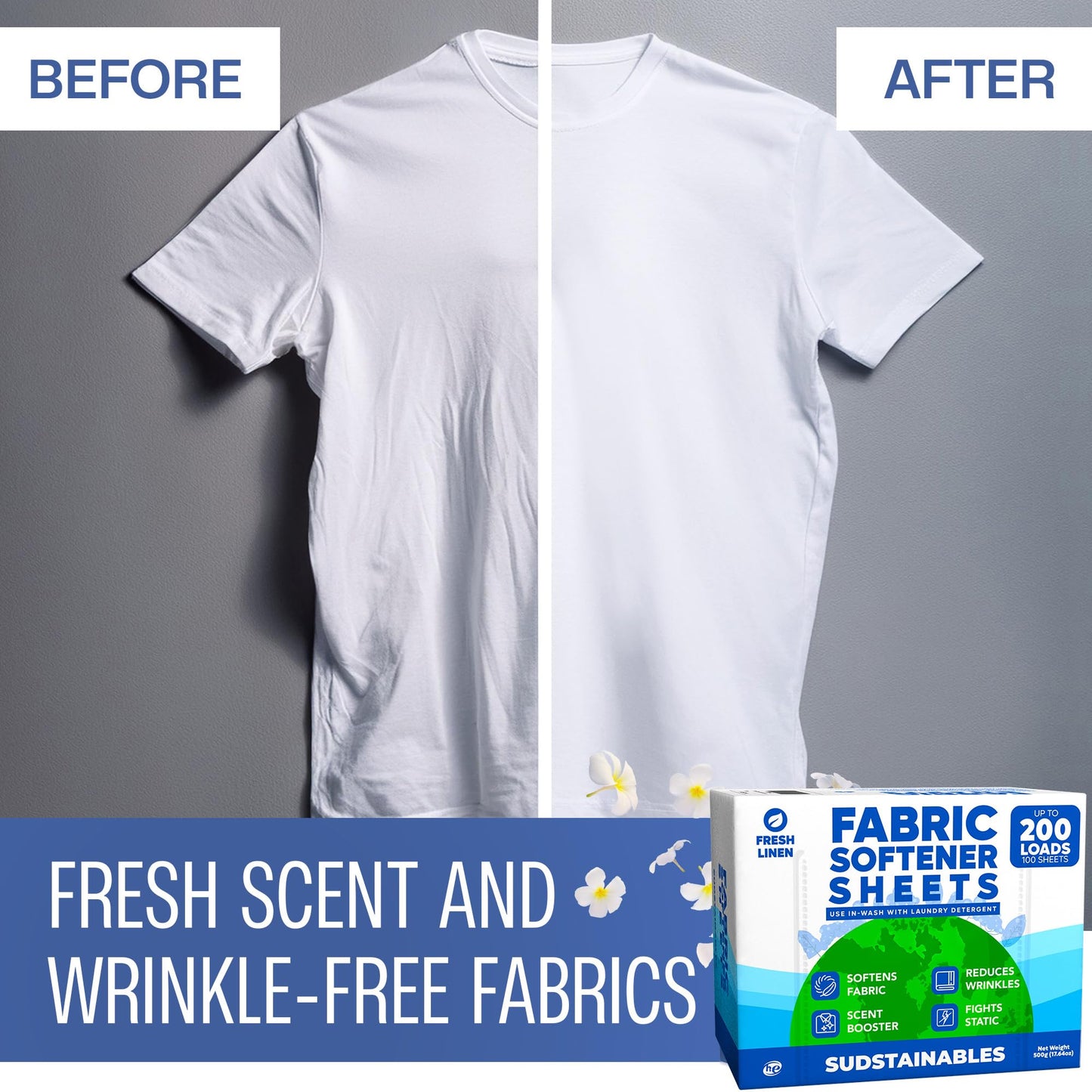 Sudstainables Fabric Softener Sheets for Washer – Laundry Softener Sheets for Washing Machines, Scented (200 loads) | Pods and Liquid Alternative