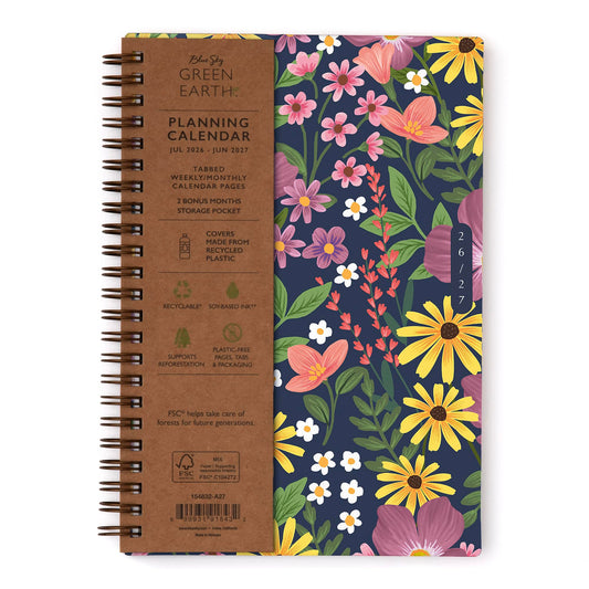 Blue Sky Sustainability 2026-2027 Weekly and Monthly Academic Year Planner Calendar, July 2026 - June 2027, 5" x 8", Flexible Cover From Recycled Plastic, Wirebound, Laminated Tabs, Storage Pocket, Gail