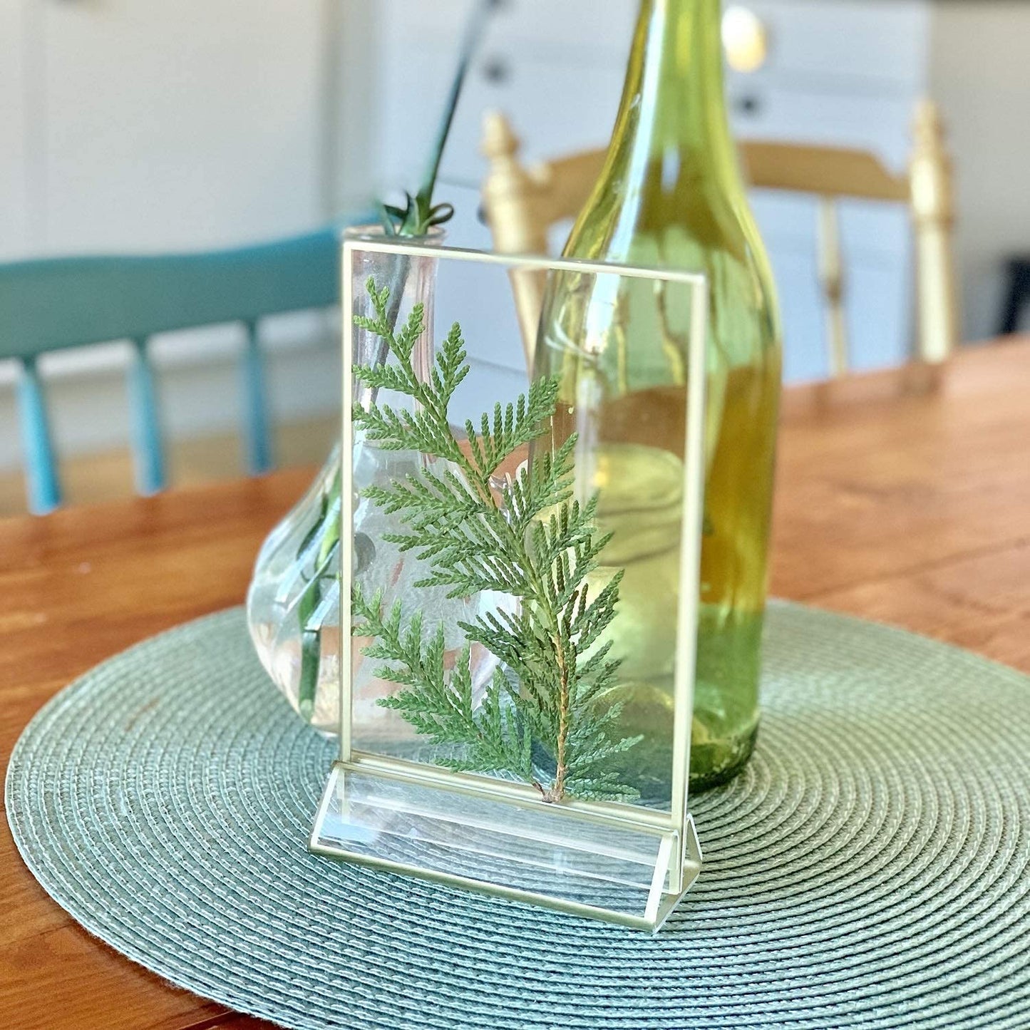 UNIQOOO Acrylic Sign Holders with Golden Border, Portrait View, Pack of 12 | 4x6 Inches Double Sided Clear Frame, Perfect for Wedding reception, Centerpiece, Decoration, Party,Anniversary, Event