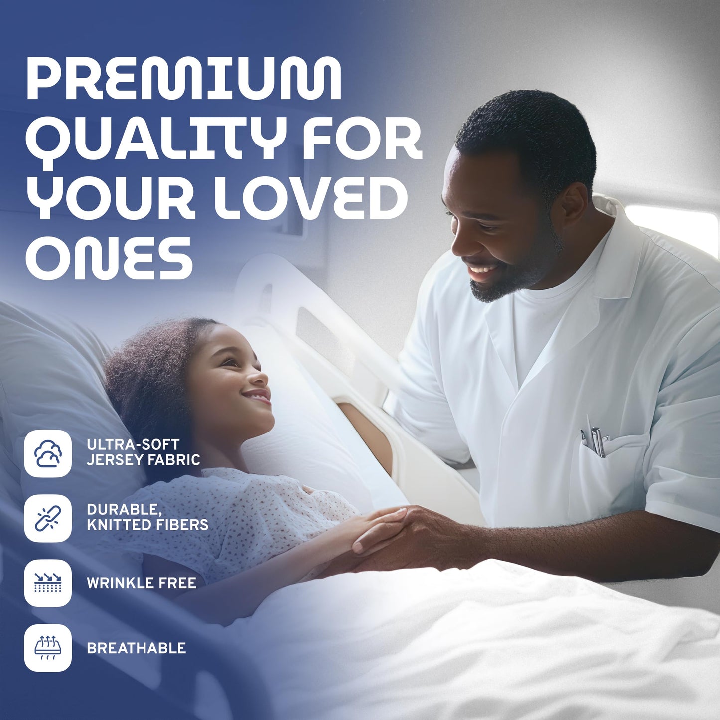 3 Piece Hospital Bed Sheet Set, Soft Jersey Knitted T-Shirt Quality, 1 Flat, 1 Fitted, 1 Pillowcase