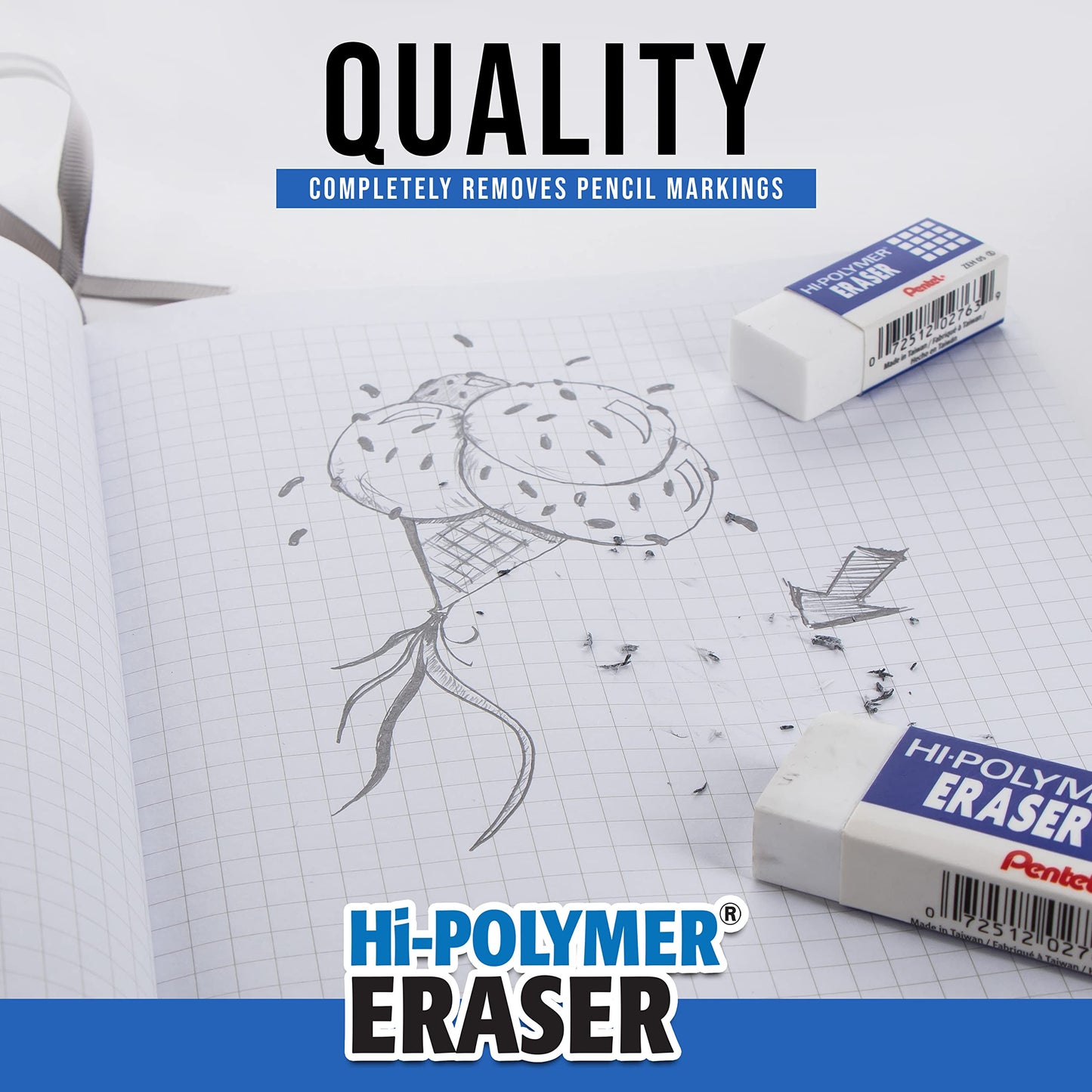 Pentel Hi-Polymer Block Eraser, Large, White, 36 Count (ZEH-10)