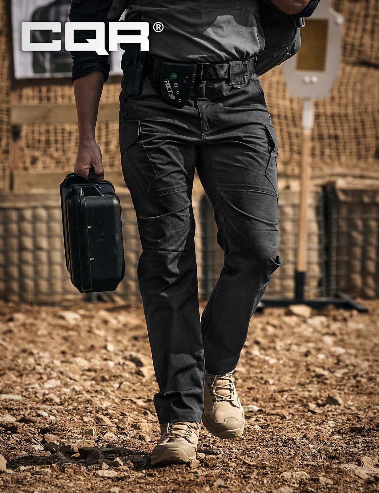 CQR Men's Tactical Pants, Water Resistant Ripstop Cargo Pants, Lightweight EDC Work Hiking Pants, Outdoor Apparel, Raider Mag Pocket Black, 32W x 30L