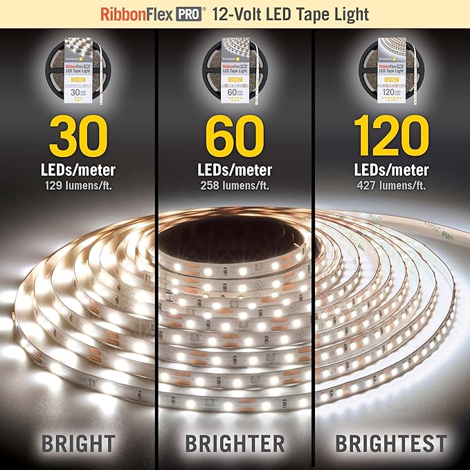 Armacost Lighting RibbonFlex Pro 12V White LED Strip Lights 120 LED/m, 4000K, 16.4 ft 153230