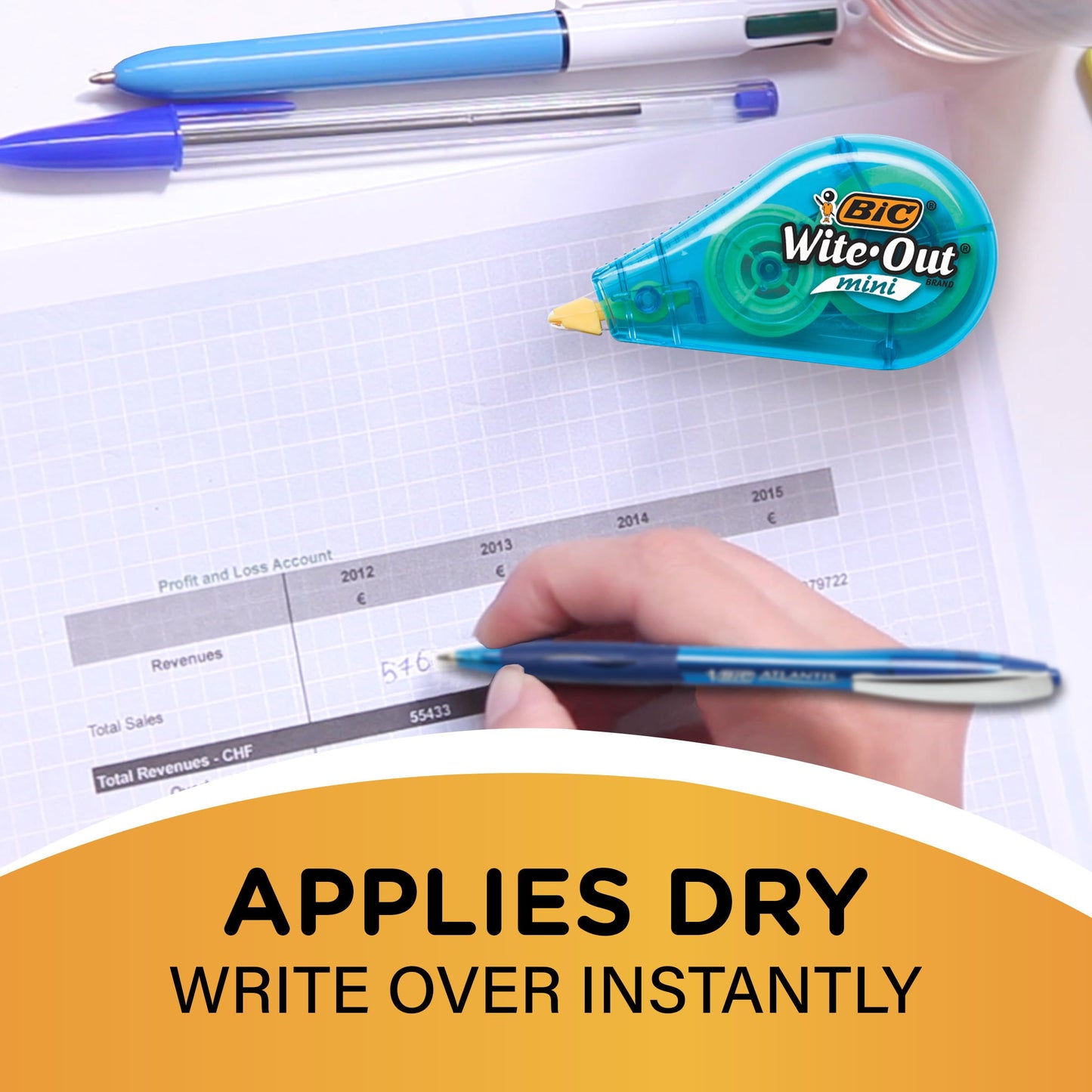 BIC Wite-Out Mini Correction Tape, White, No Dry Time, Long Lasting, 12-Count