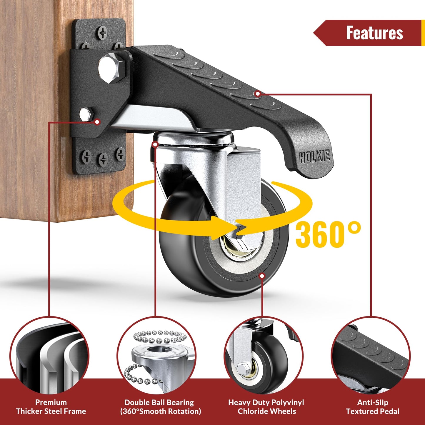 HOLKIE Retractable Casters Heavy Duty Casters with Lifting and Lowering Function Maximum Load of 900 lbs (4 casters) for Workbenches or Other Equipment
