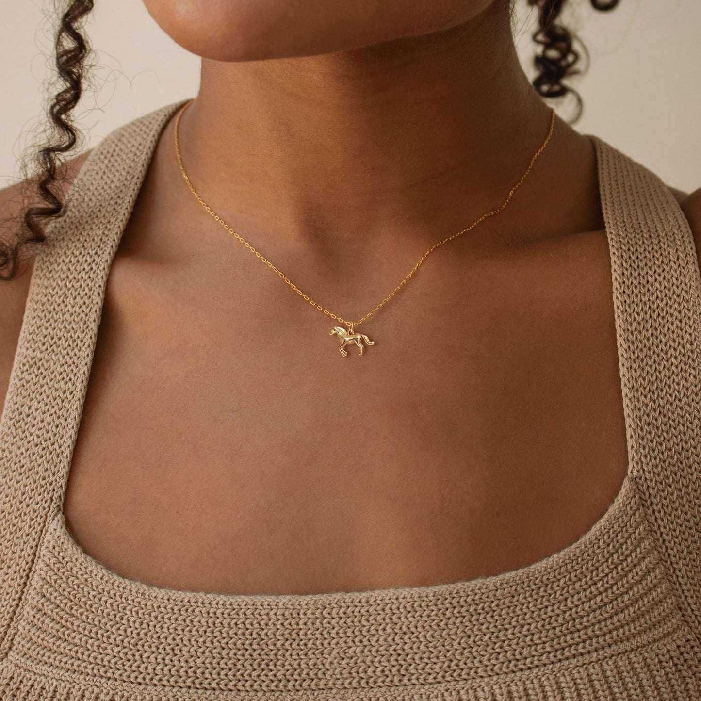 BSGRL Dainty Gold Necklace: 14K Gold Plated Horse Animal Necklace for Women 16.5"+2"