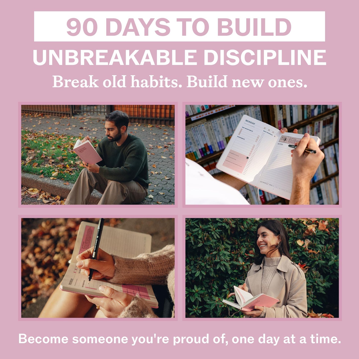 Sprouht Undated Daily Planner | 90 Day Daily & Weekly Productivity Journal with Hourly Schedule, To Do List, Goal Tracker & Habit Tracker | ADHD Planner for Men & Women | Hardcover Agenda (Pink)