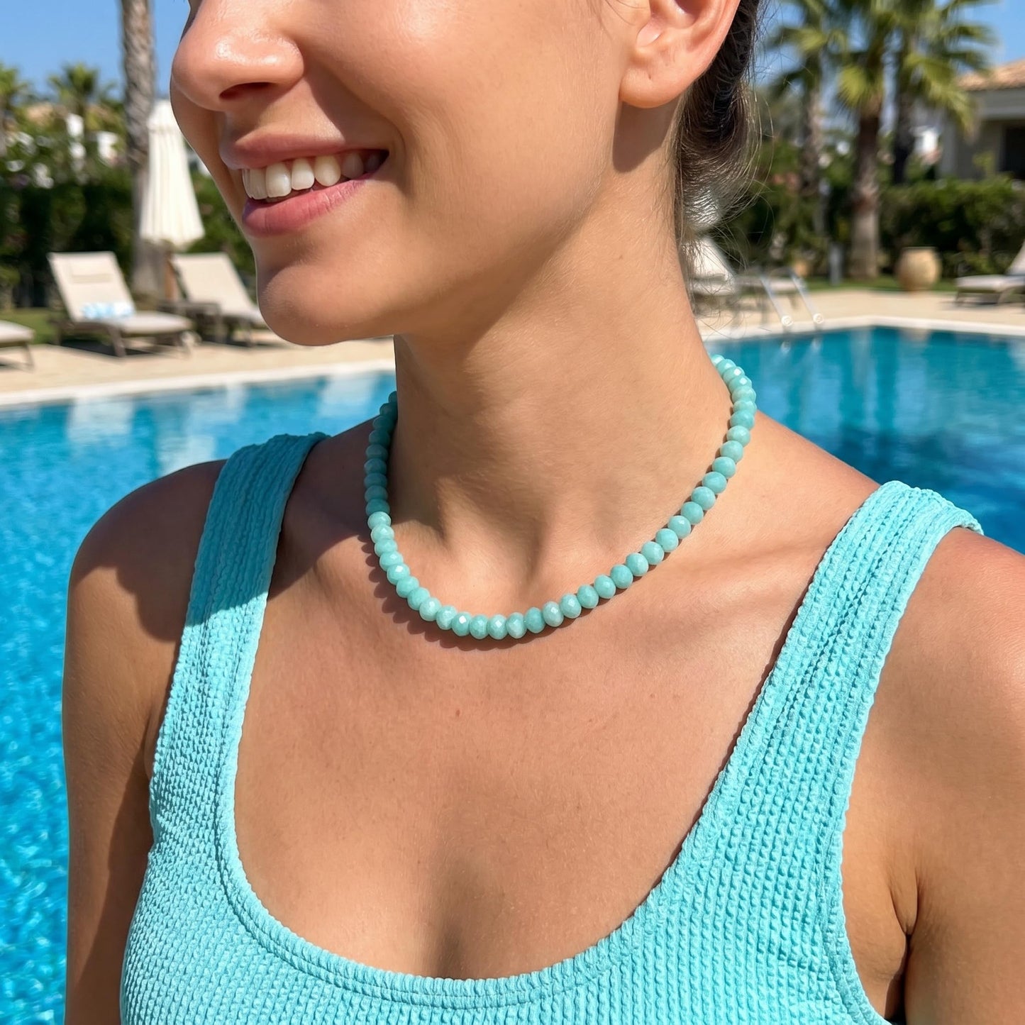 Badu Blue Gemstone Beaded Necklace for Women Natural Stone Bead Beach Choker Necklace Fashion Trendy Jewelry Gifts