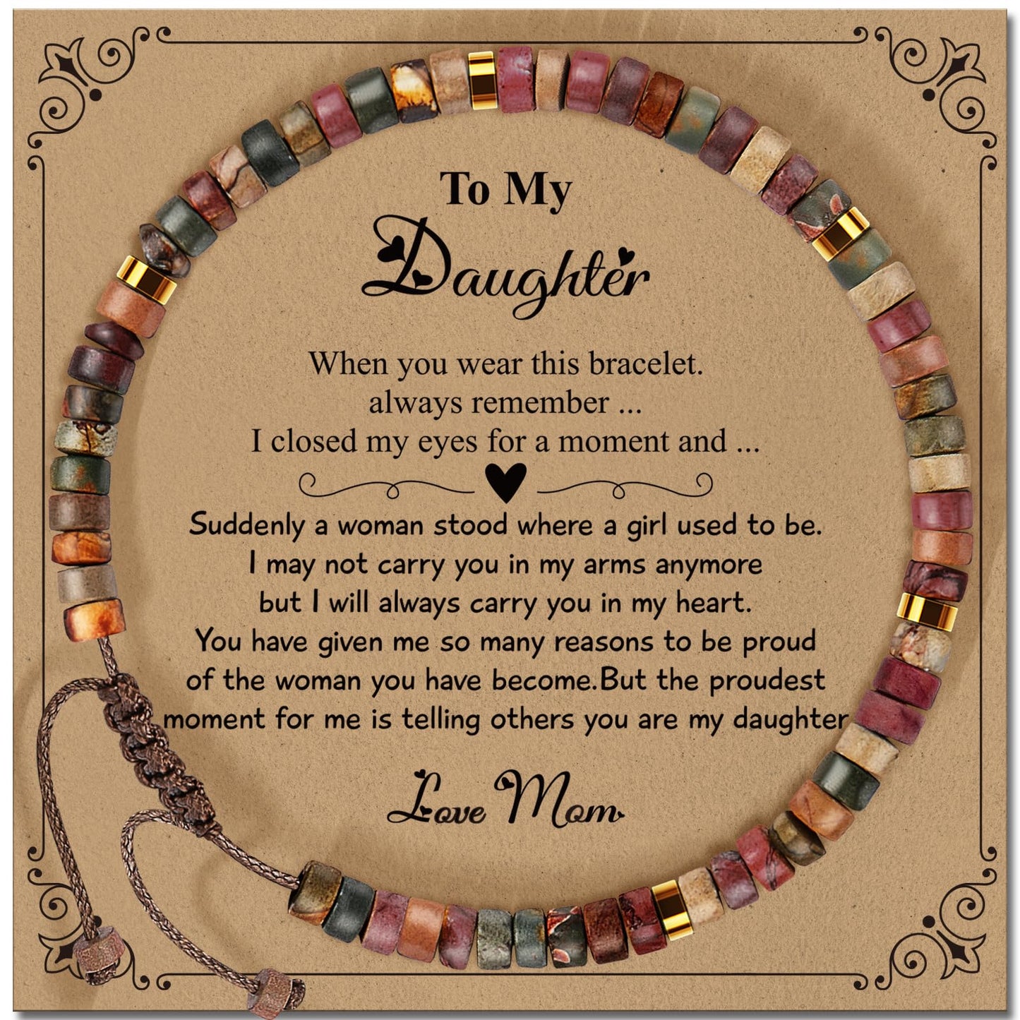 ZOKCC Daughter Bracelets Gifts from Mom Healing Natural Stone Beads Bracelets - Inspirational Valentines Mothers Day Birthday Christmas Gifts for Daughter